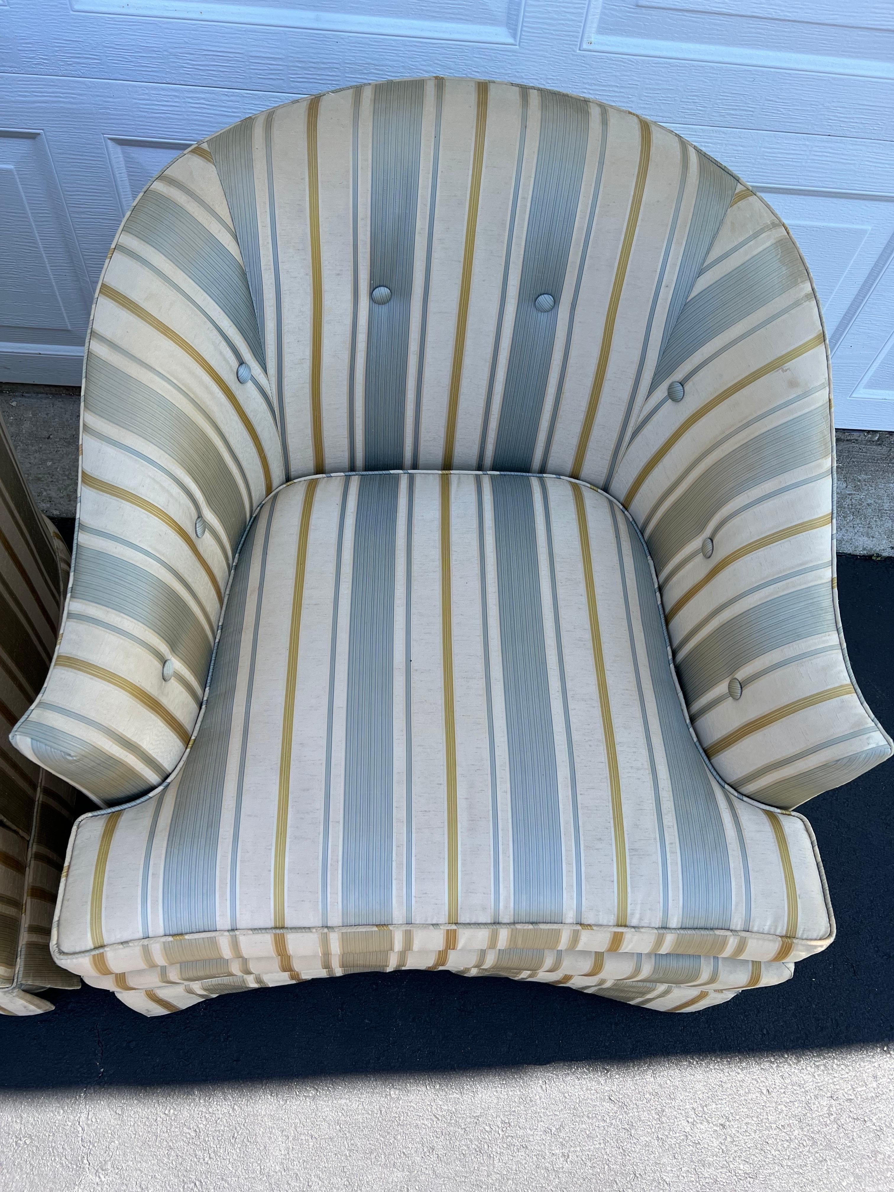 Pair of Silk Club Chairs by Drexel Heritage 5