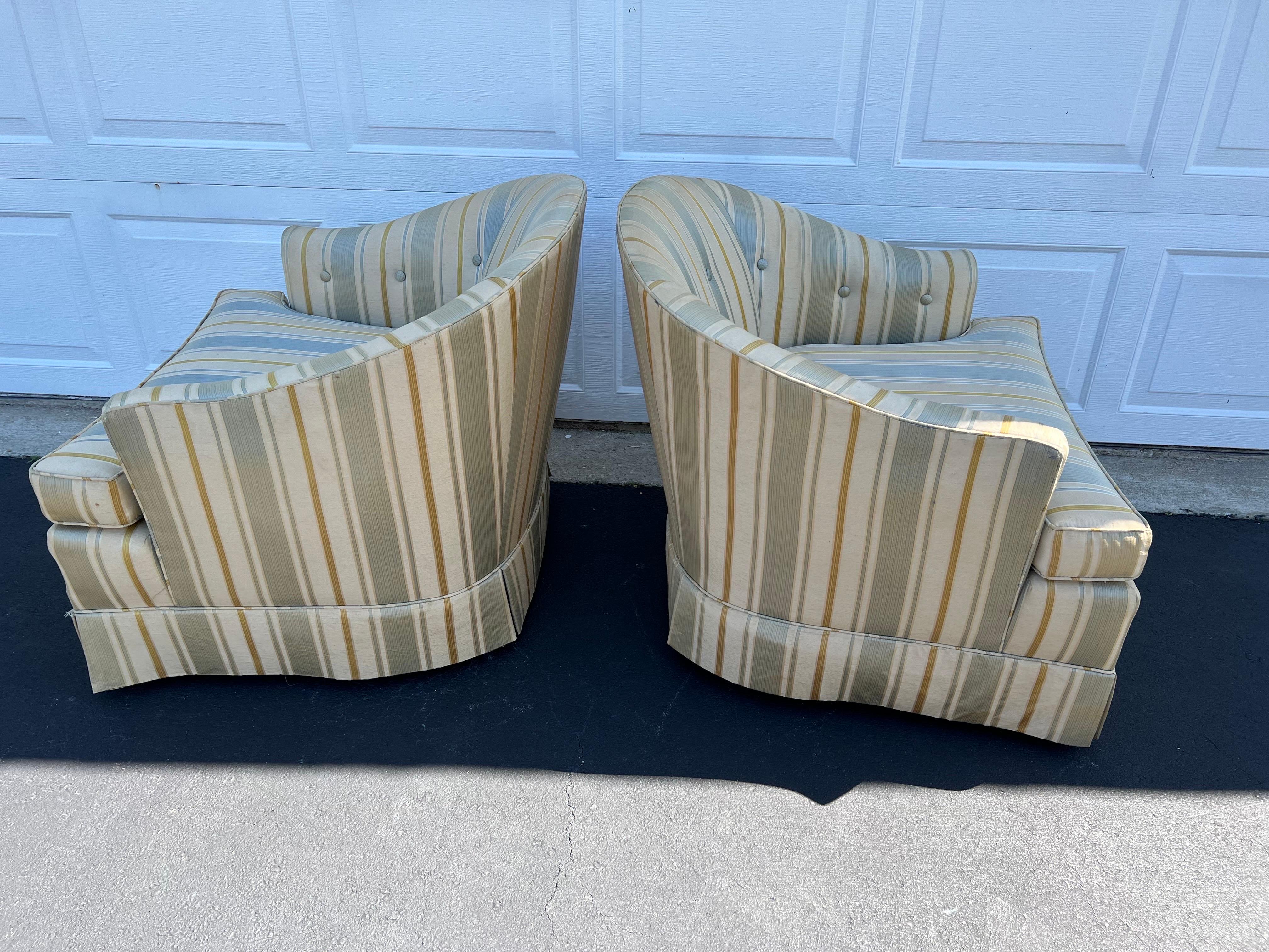 Pair of Silk Club Chairs by Drexel Heritage 6