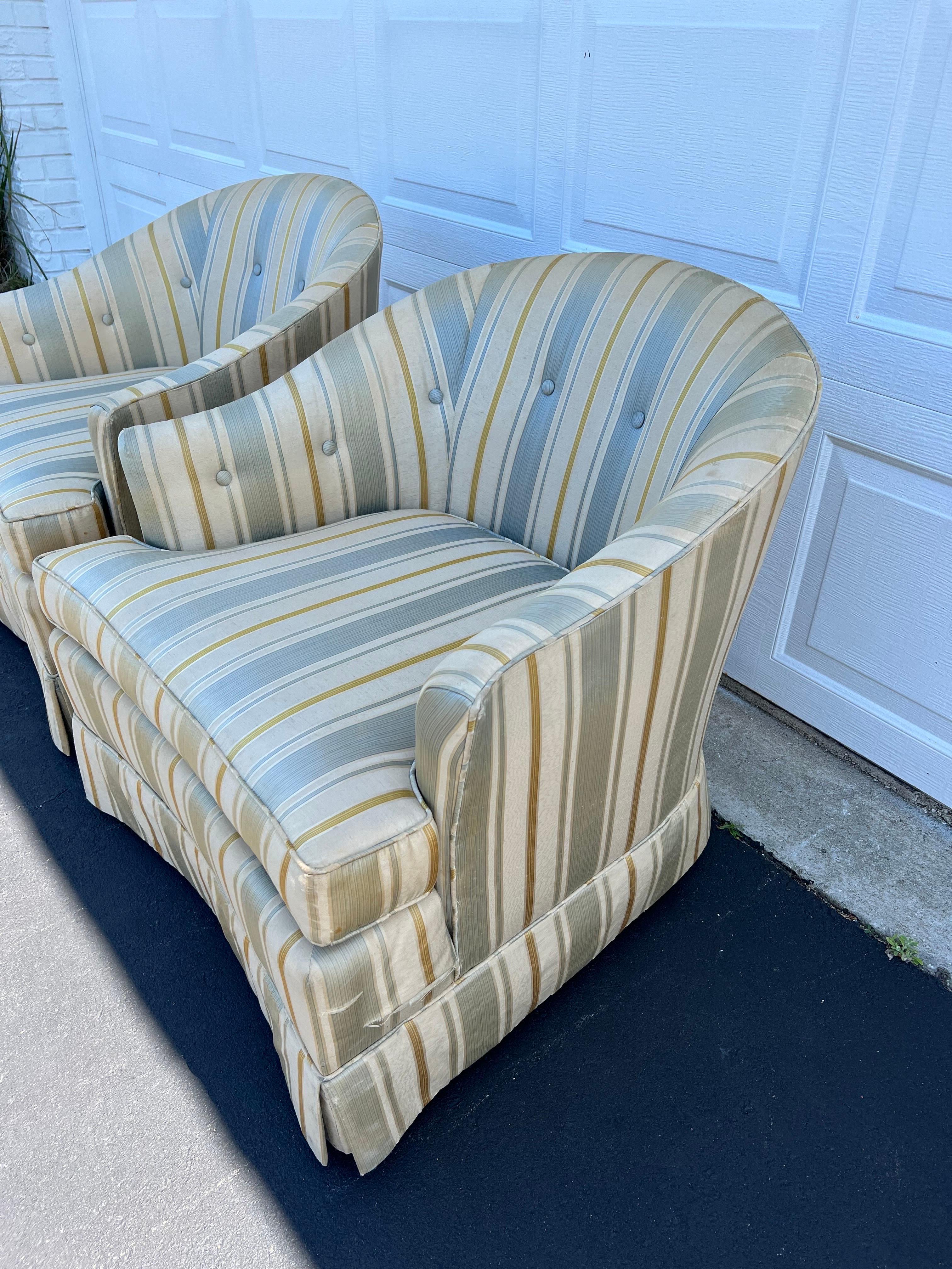Pair of Silk Club Chairs by Drexel Heritage 13