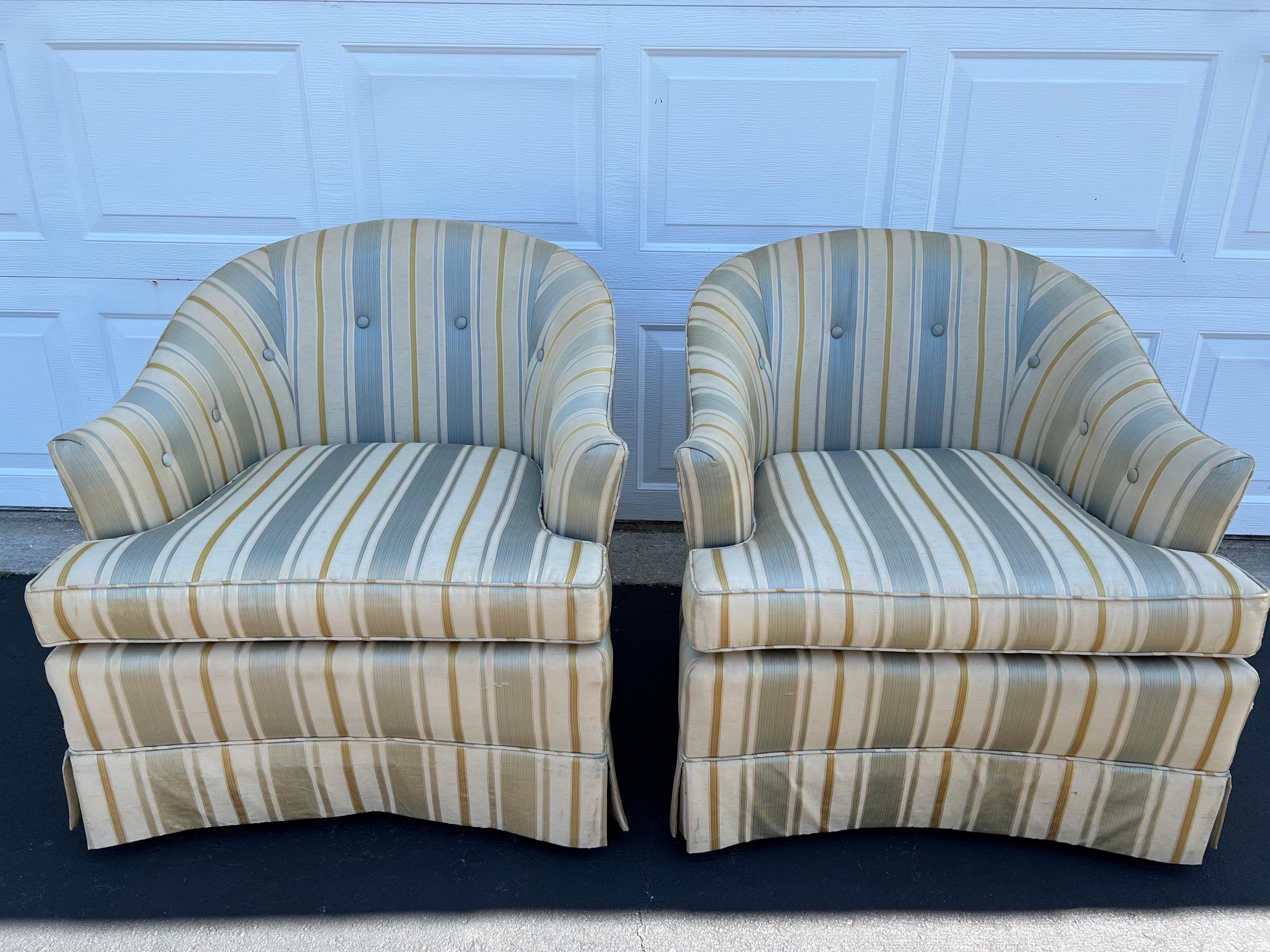 Mid-Century Modern Pair of Silk Club Chairs by Drexel Heritage
