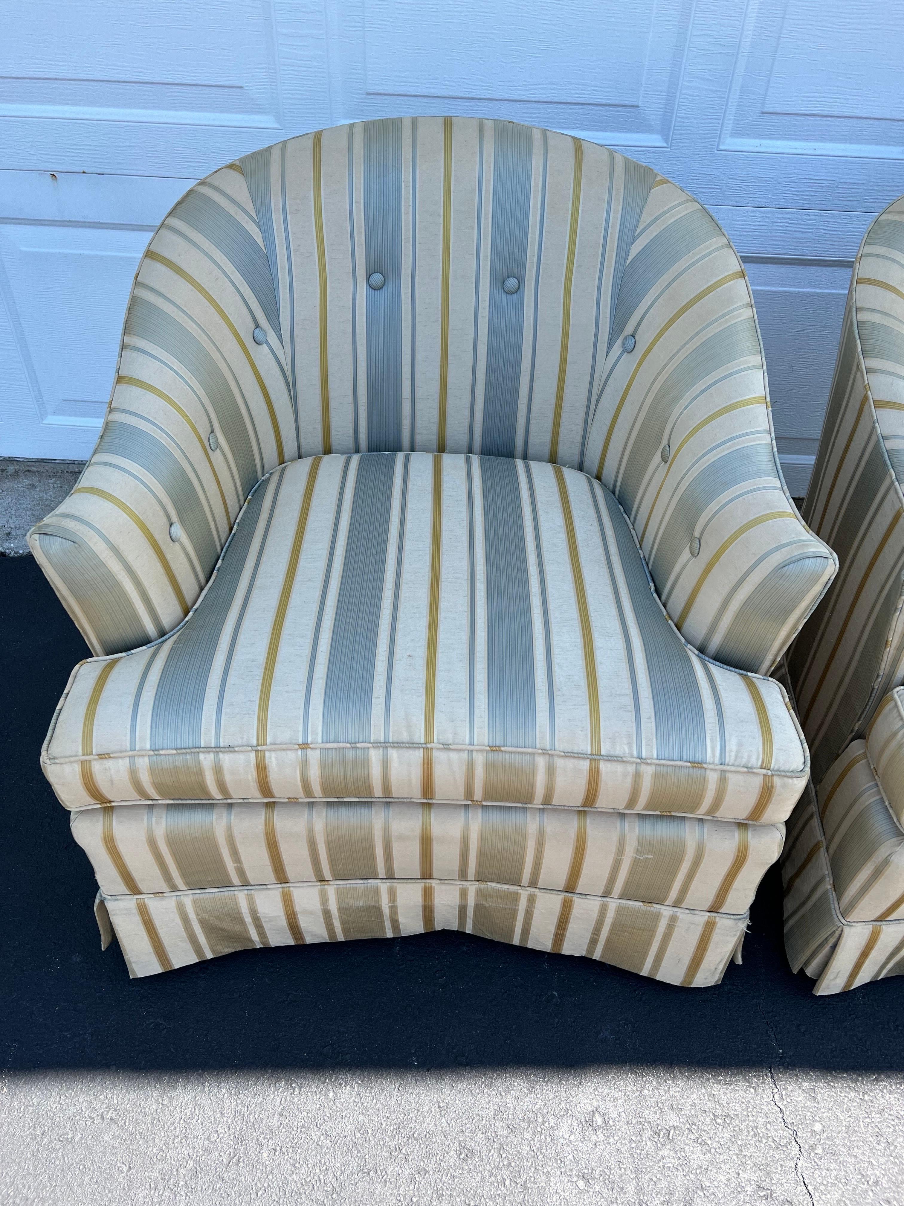 Late 20th Century Pair of Silk Club Chairs by Drexel Heritage