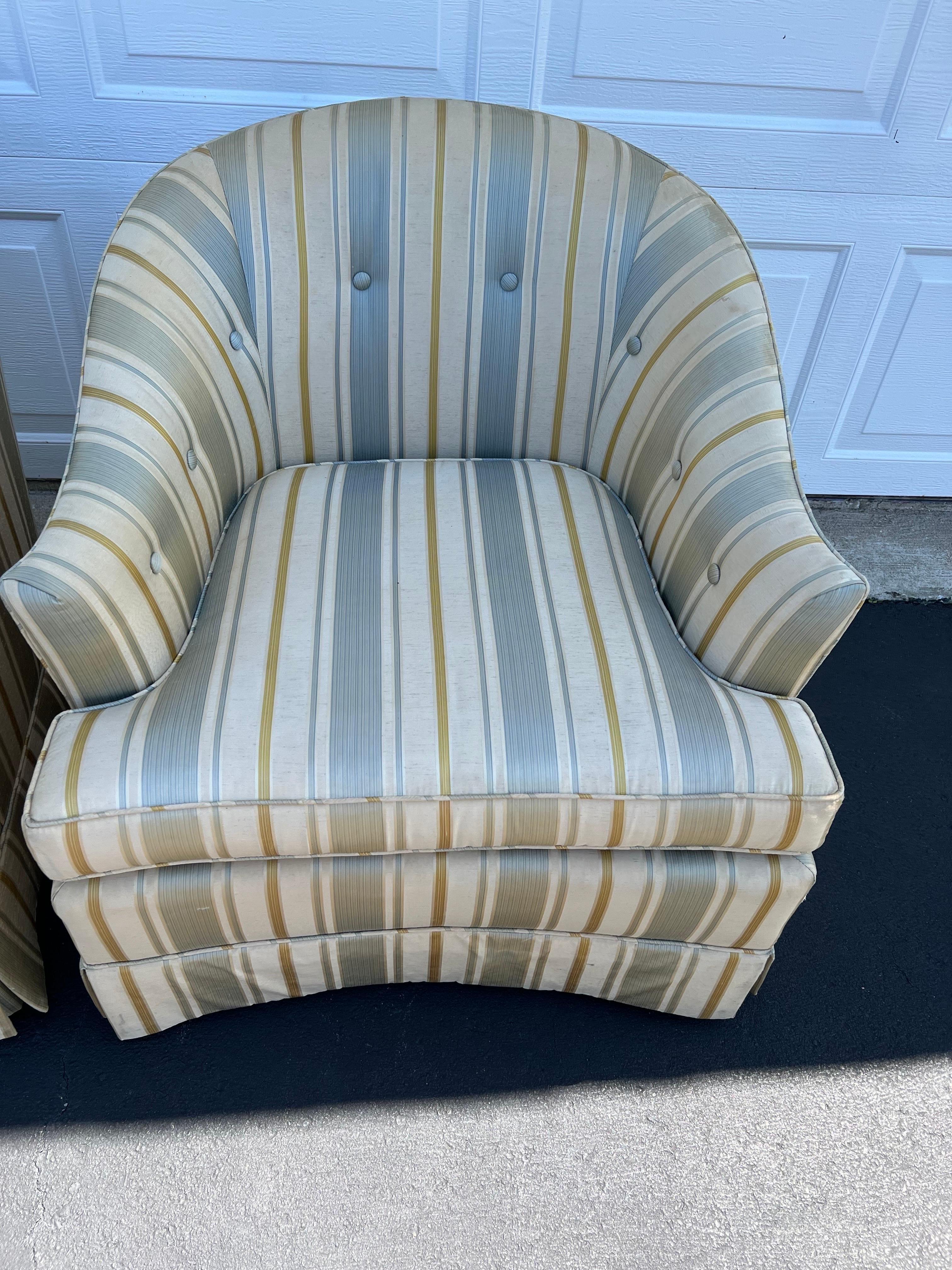 Pair of Silk Club Chairs by Drexel Heritage 1