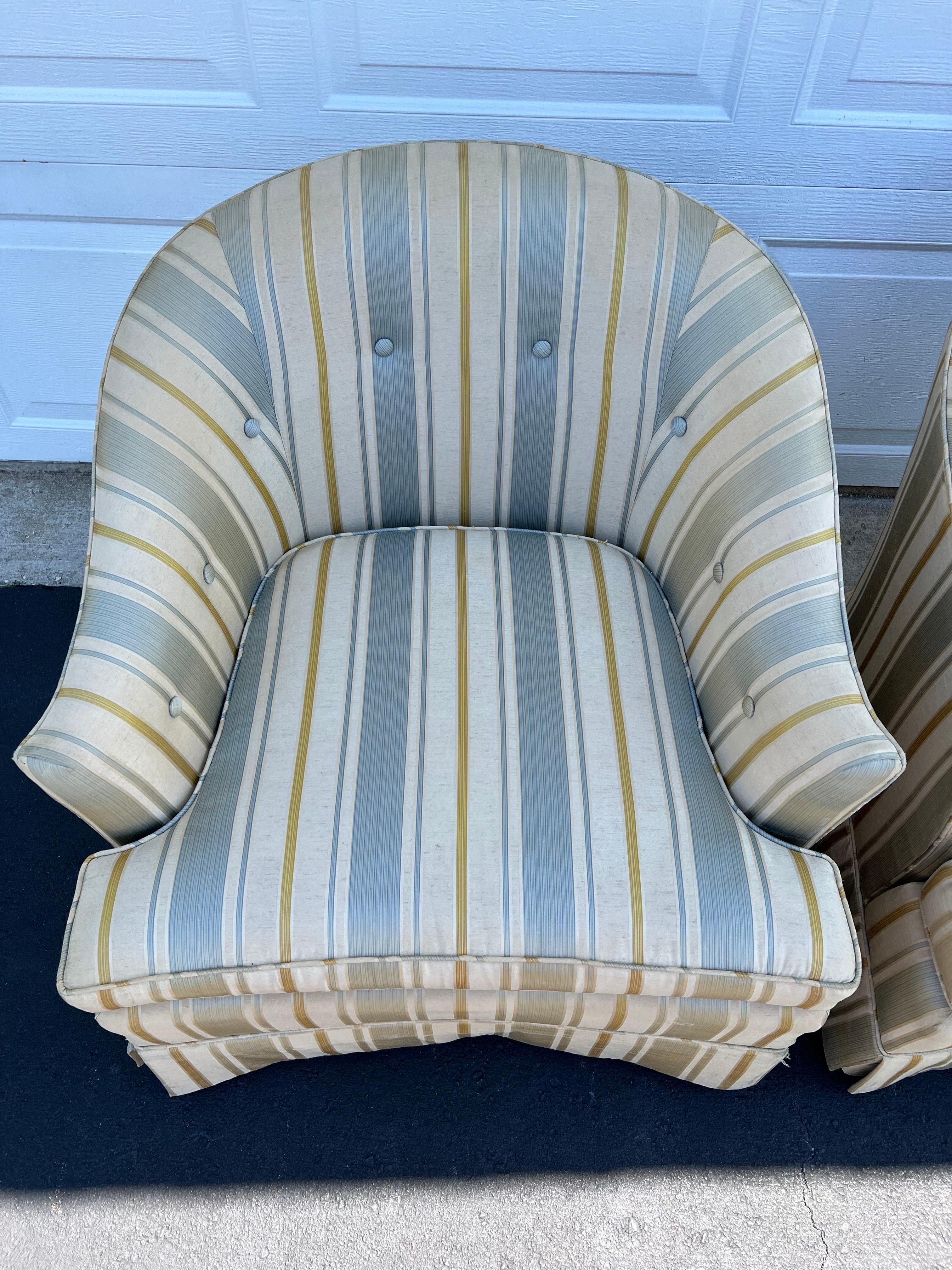 Pair of Silk Club Chairs by Drexel Heritage 4