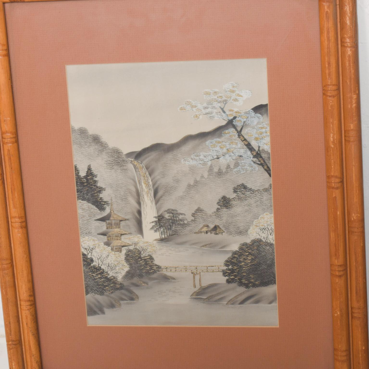 20th Century 1960s Pair of Silk Embroidery Paintings Asian Landscape Art