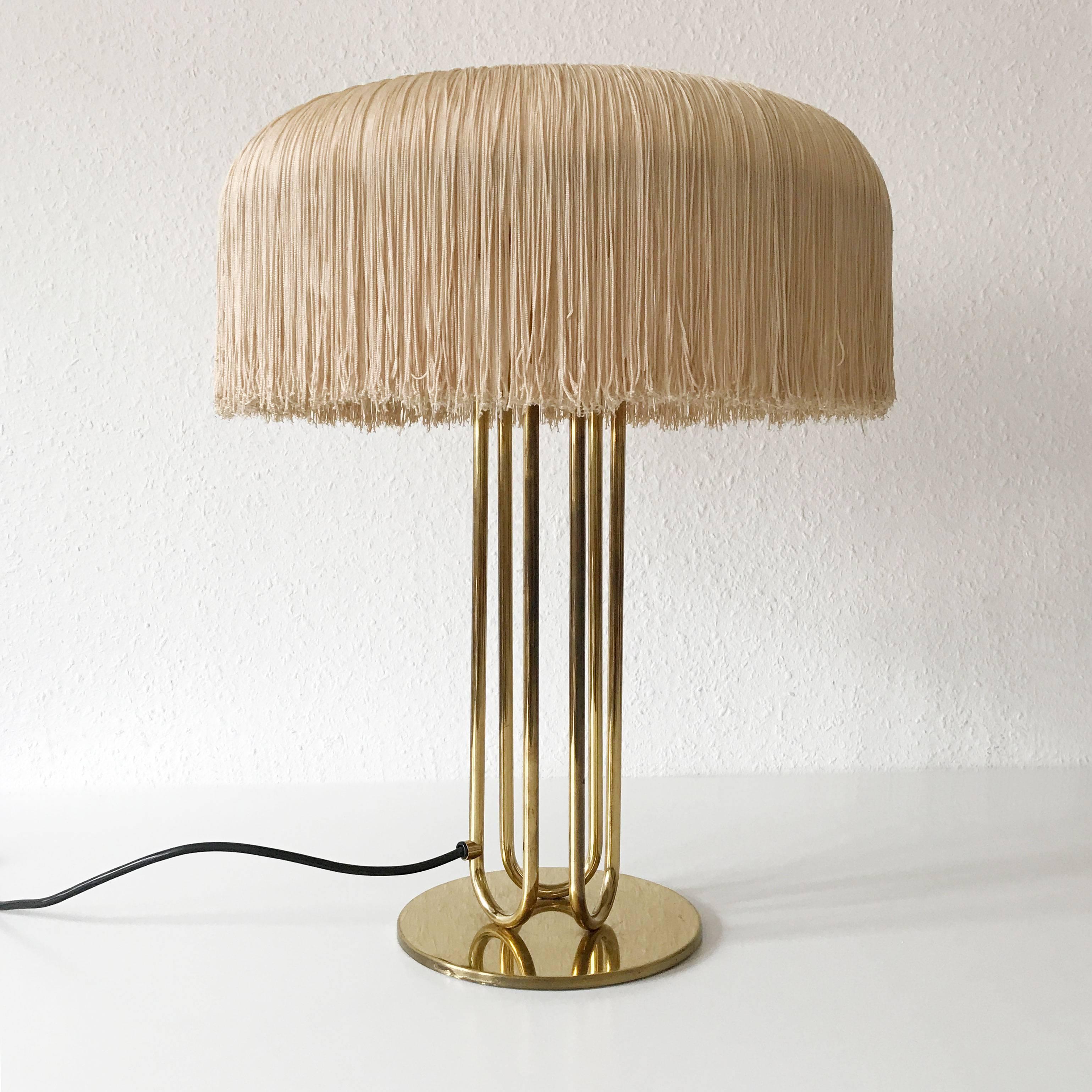 Anodized Pair of Silk Fringe Table Lamps by Hans-Agne Jakobsson Attributed, 1950s, Sweden