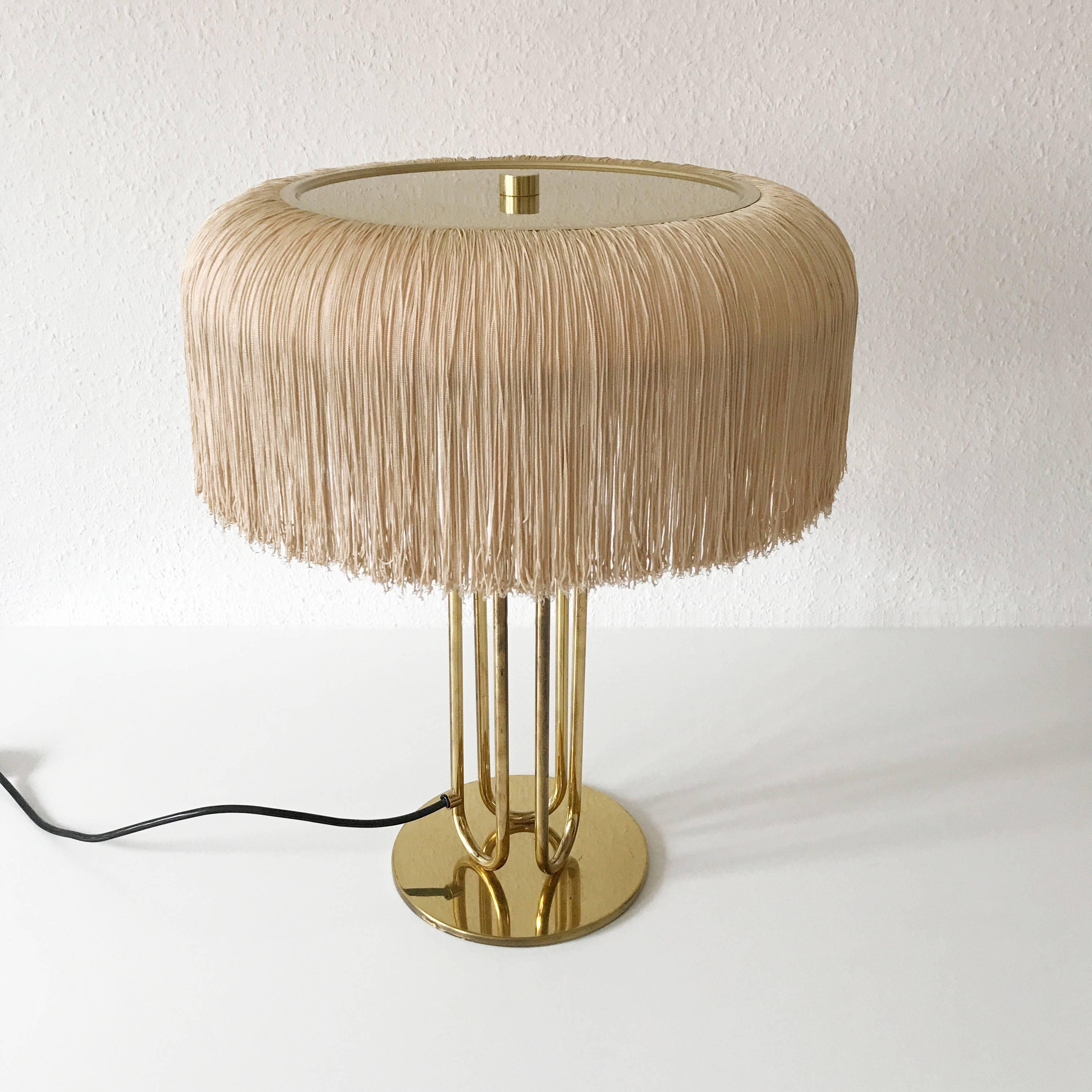 Aluminum Pair of Silk Fringe Table Lamps by Hans-Agne Jakobsson Attributed, 1950s, Sweden