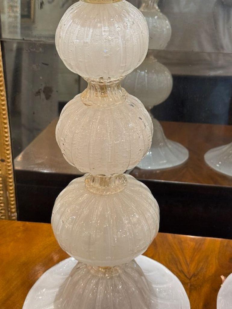 Pareja de Lámparas de Mesa de Murano en Vidrio de Seda Italiano en venta