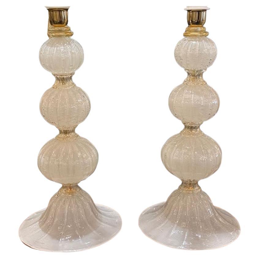 Pair of Silk Glass Murano Table Lamps