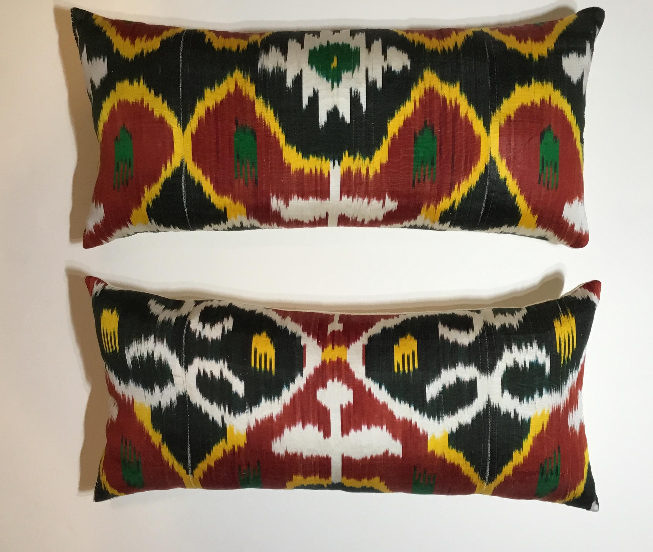 Uzbek Pair of Silk Ikat Pillows
