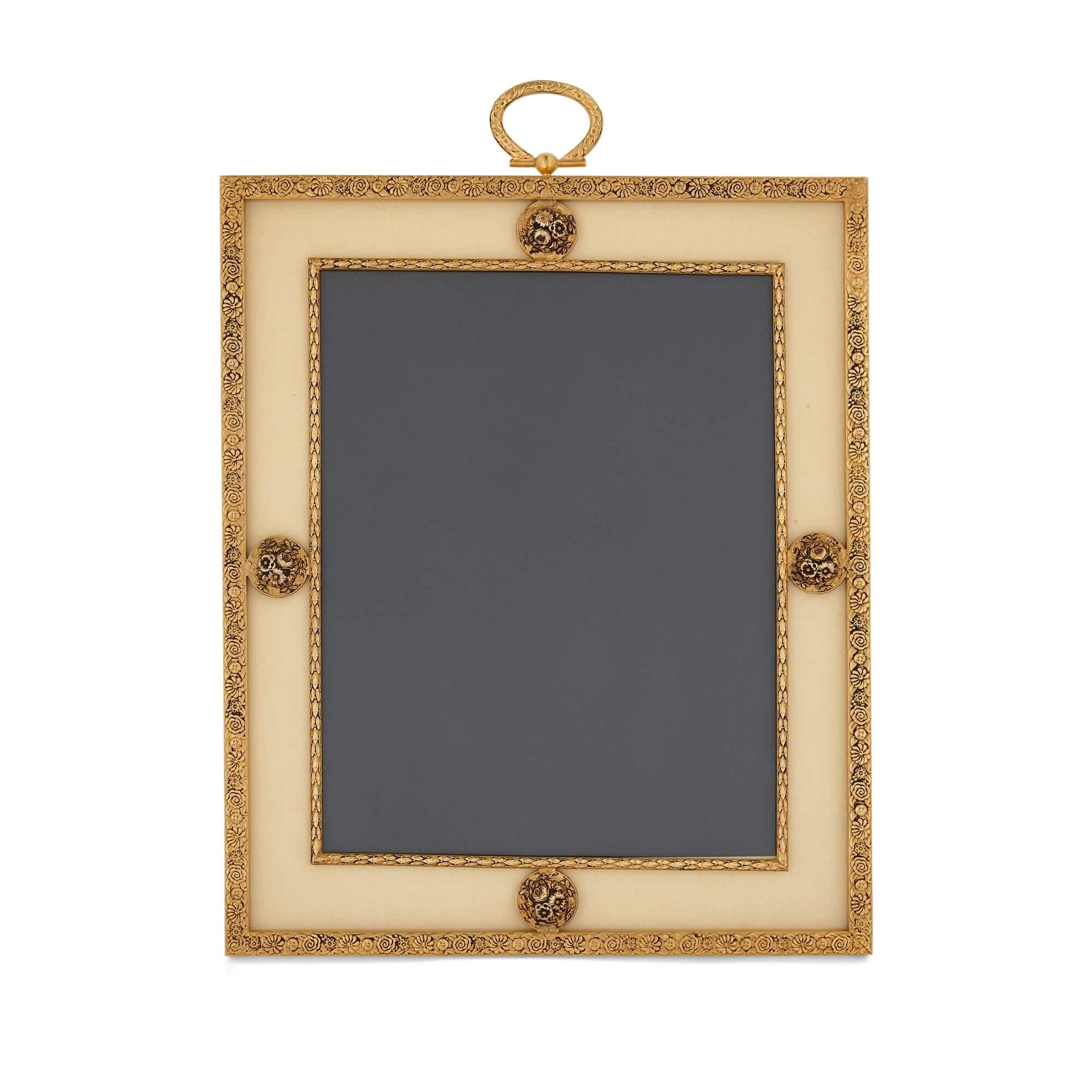 French Pair of Silk Mounted Gilt Metal Picture Frames by Puiforcat of France