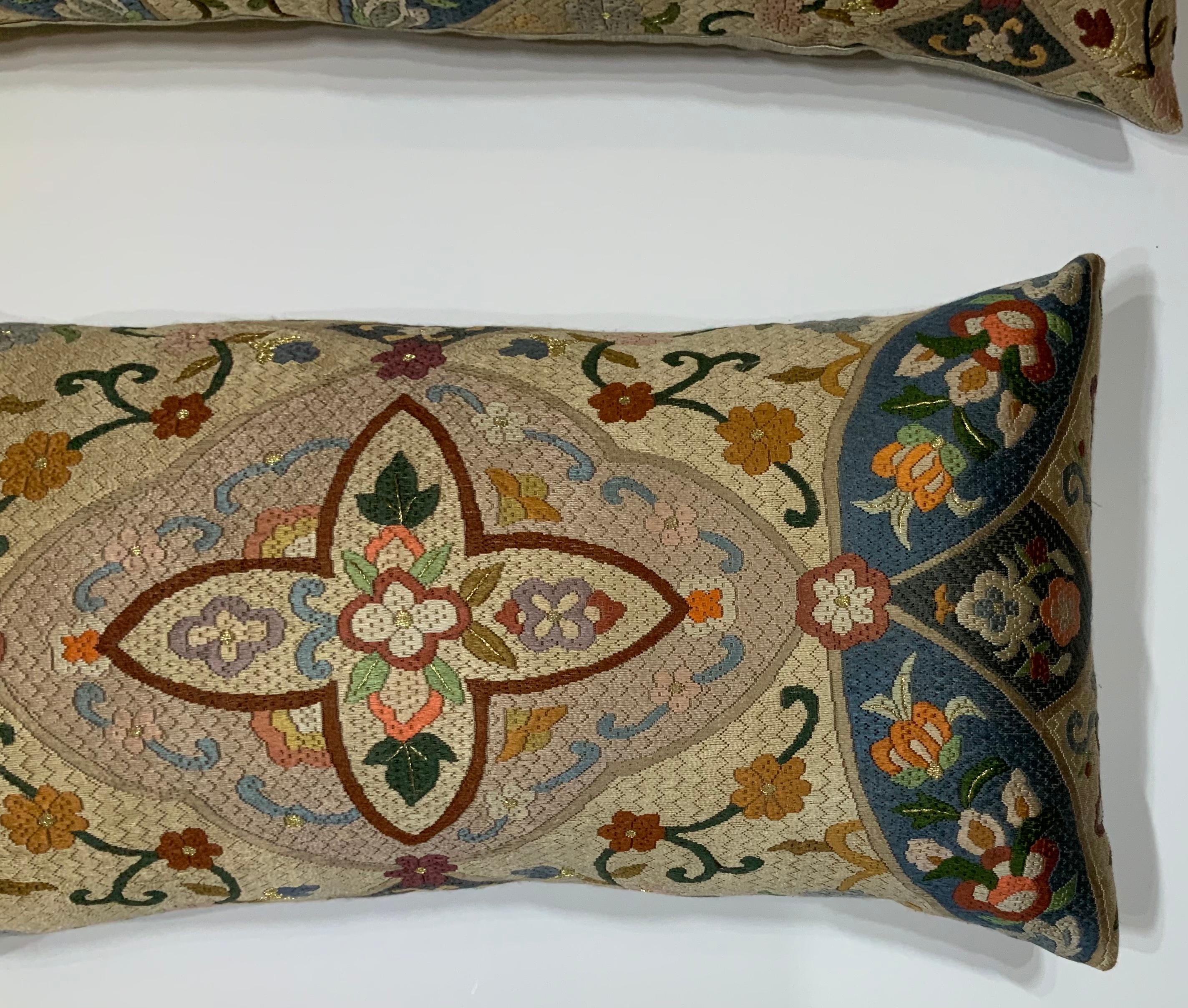 Cotton Pair of Silk Needlepoint Pillows