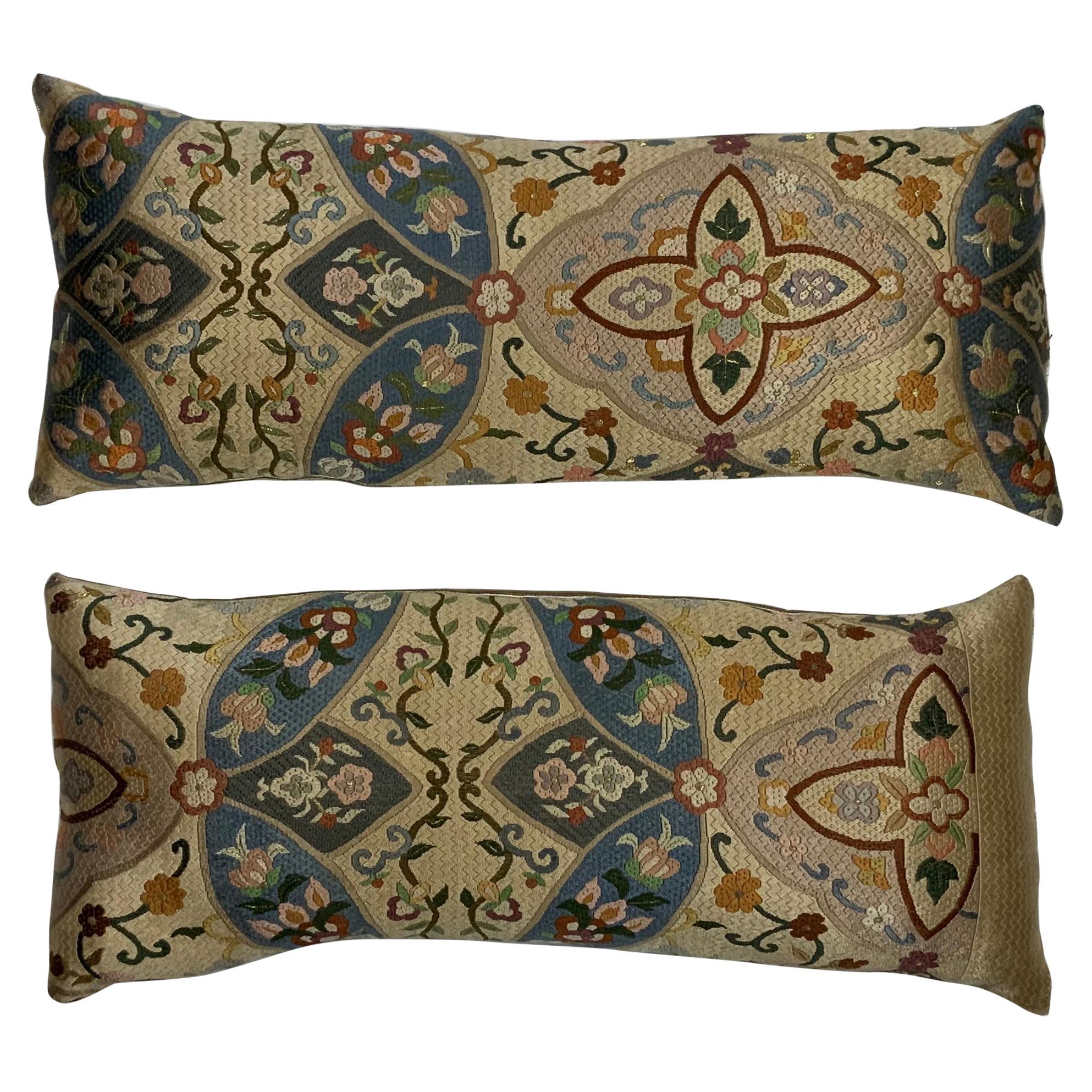 Pair of Silk Needlepoint Pillows