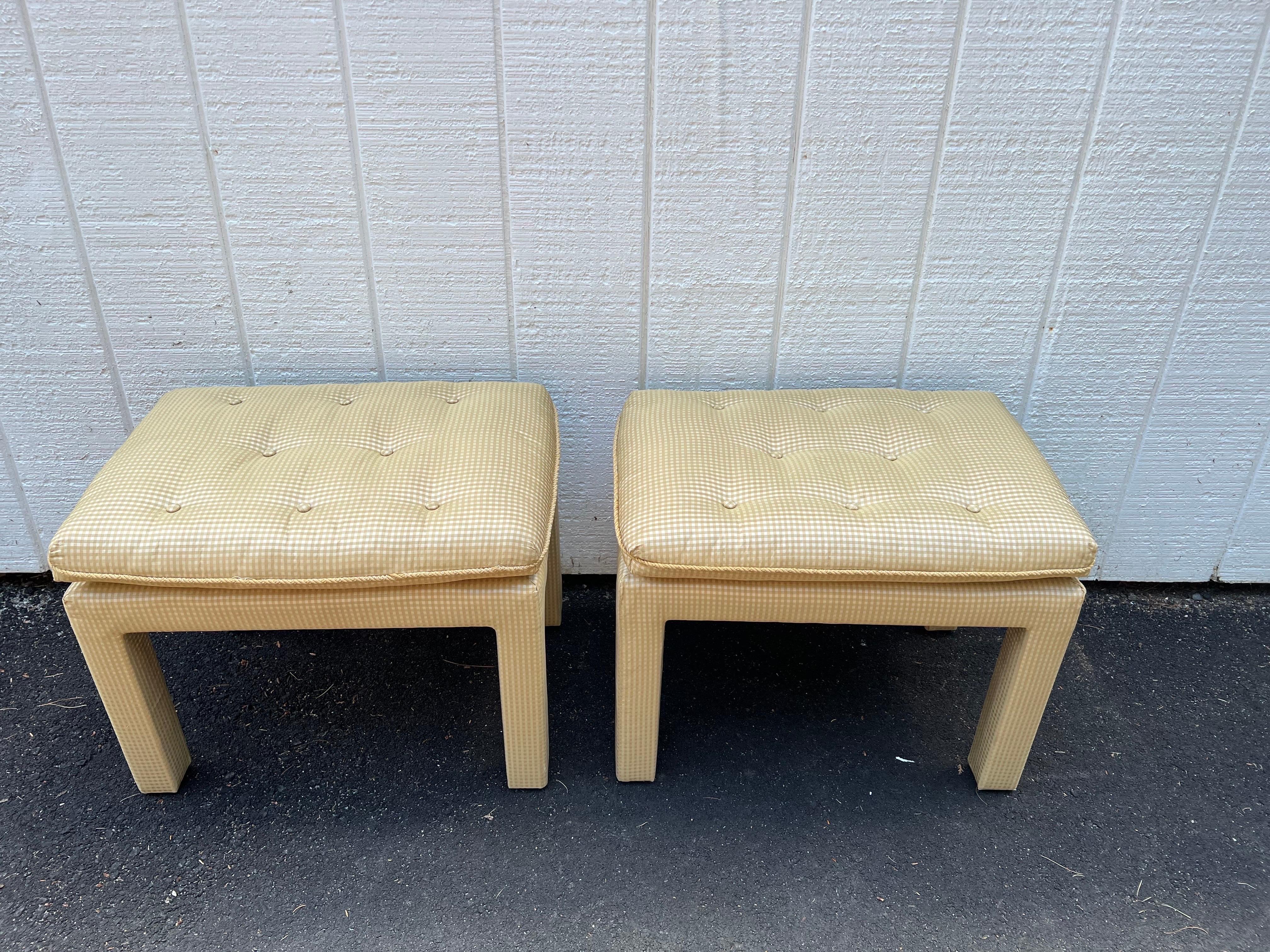 Mid-Century Modern Pair of Silk Parsons Ottomans or Stools For Sale