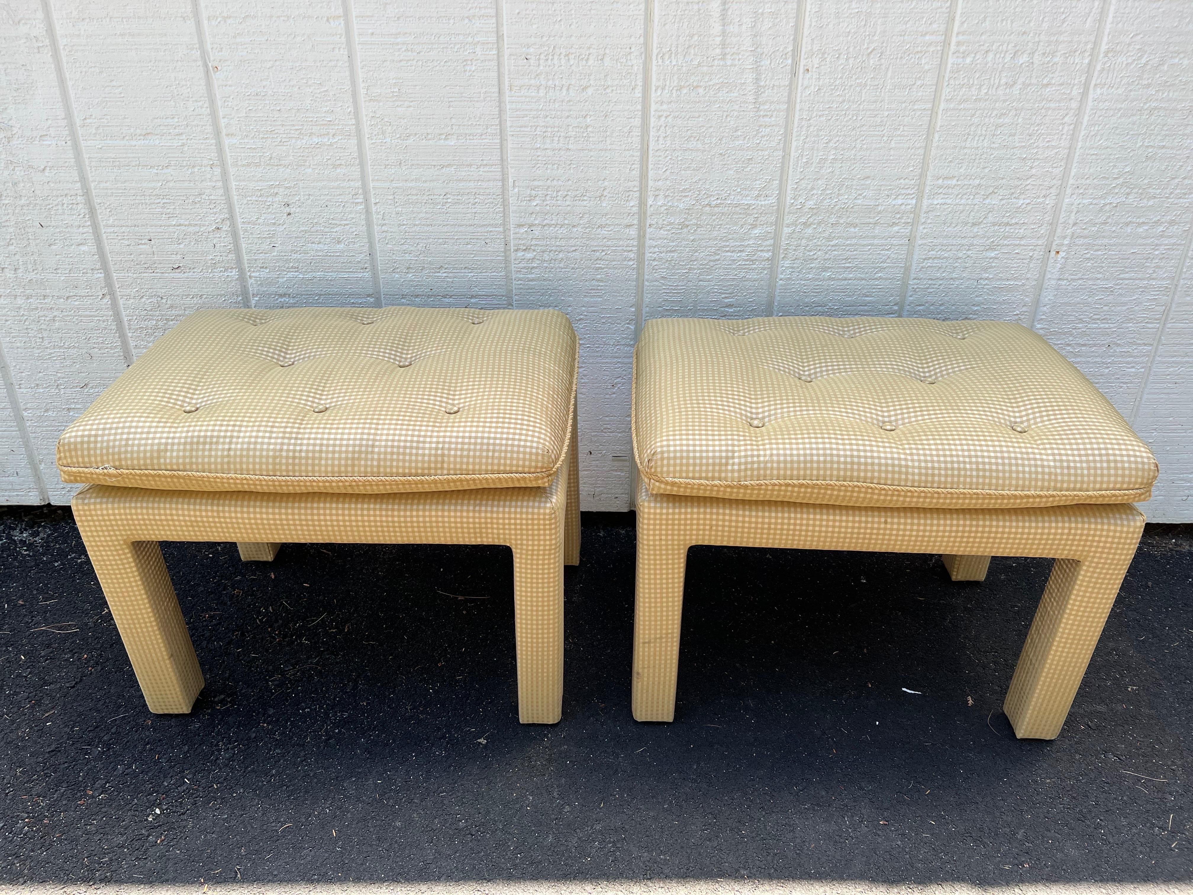 Pair of Silk Parsons Ottomans or Stools In Good Condition For Sale In Redding, CT