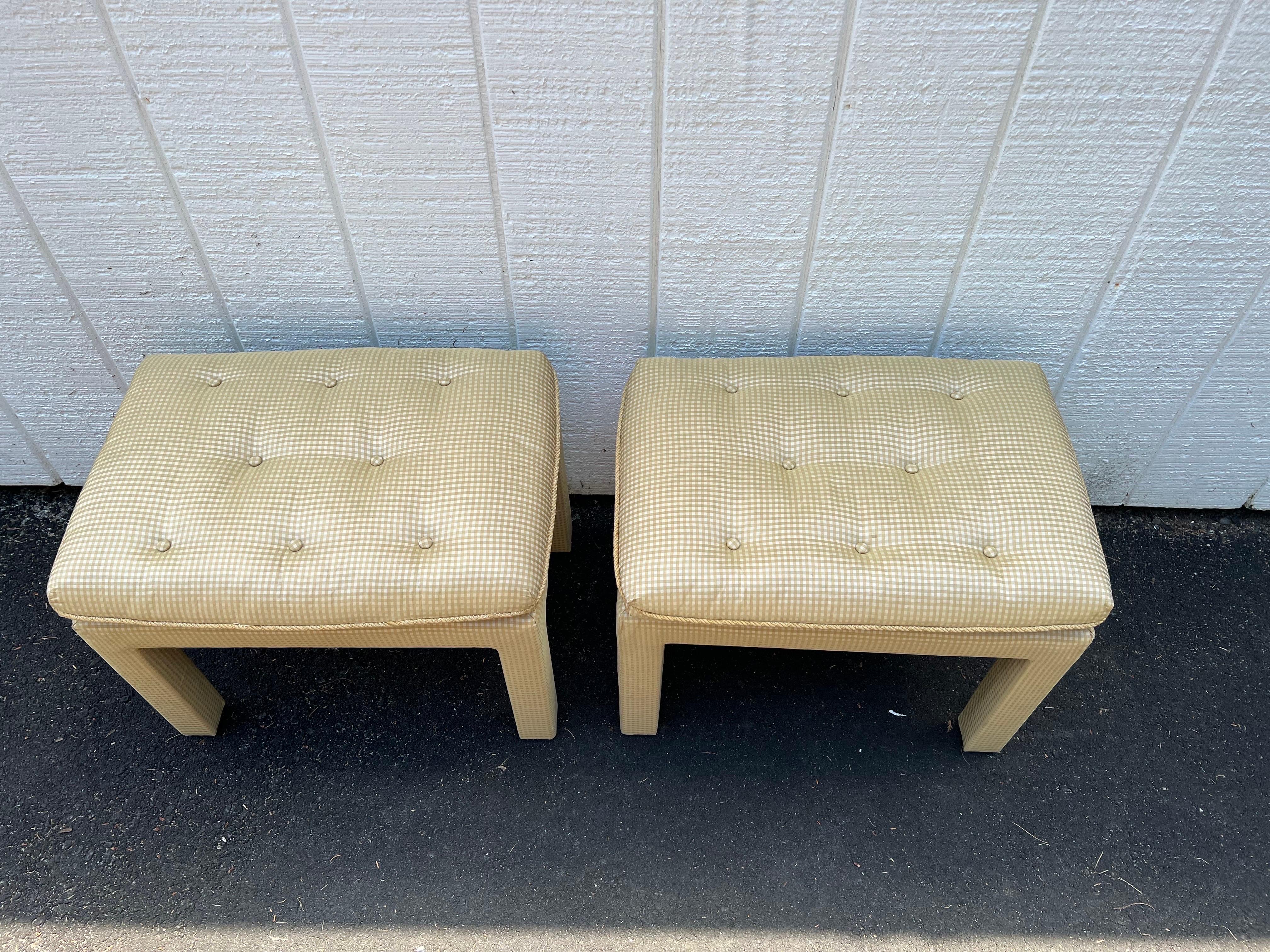 20th Century Pair of Silk Parsons Ottomans or Stools For Sale
