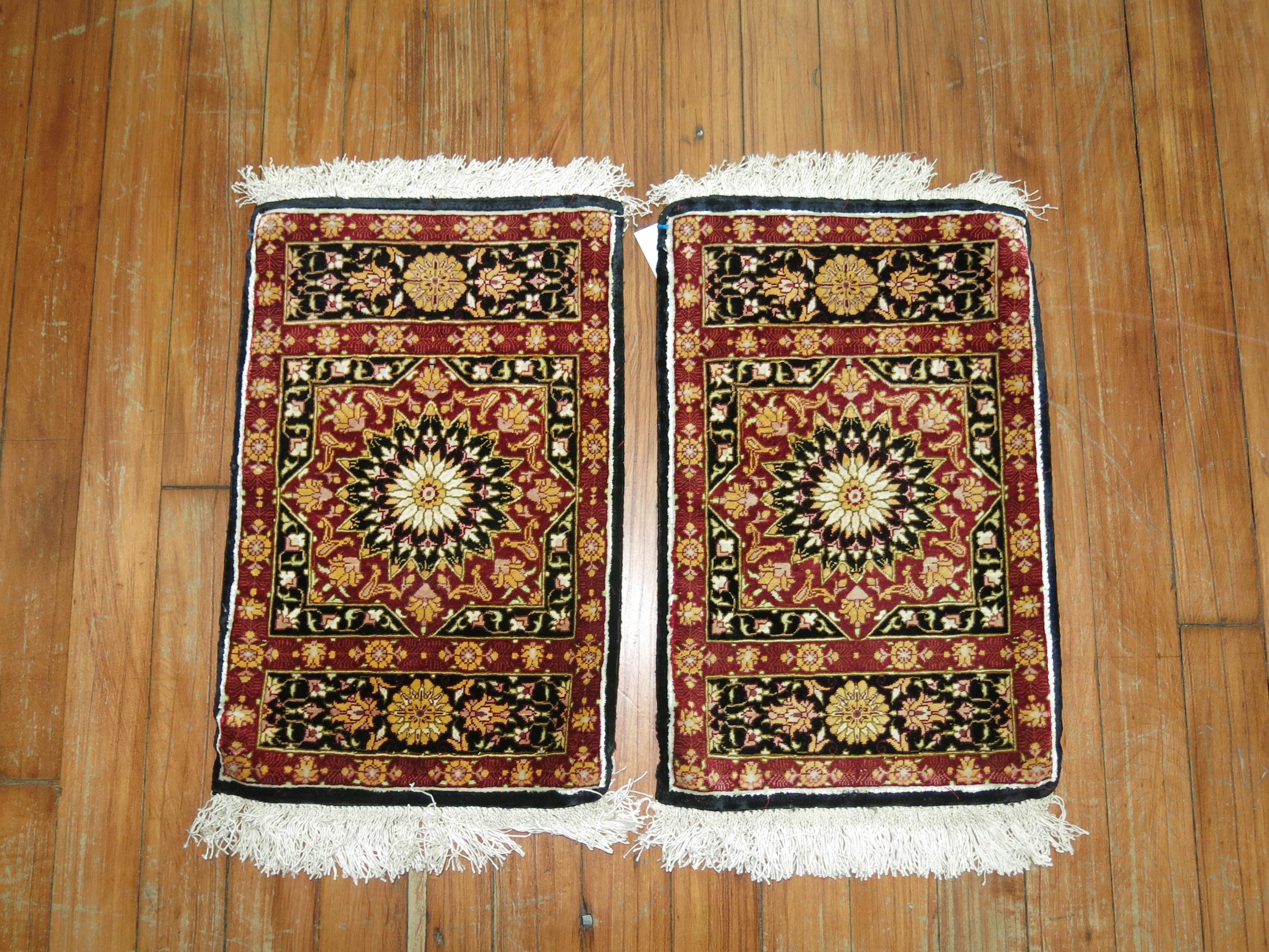 Pair of Silk Persian Mats In Excellent Condition For Sale In New York, NY