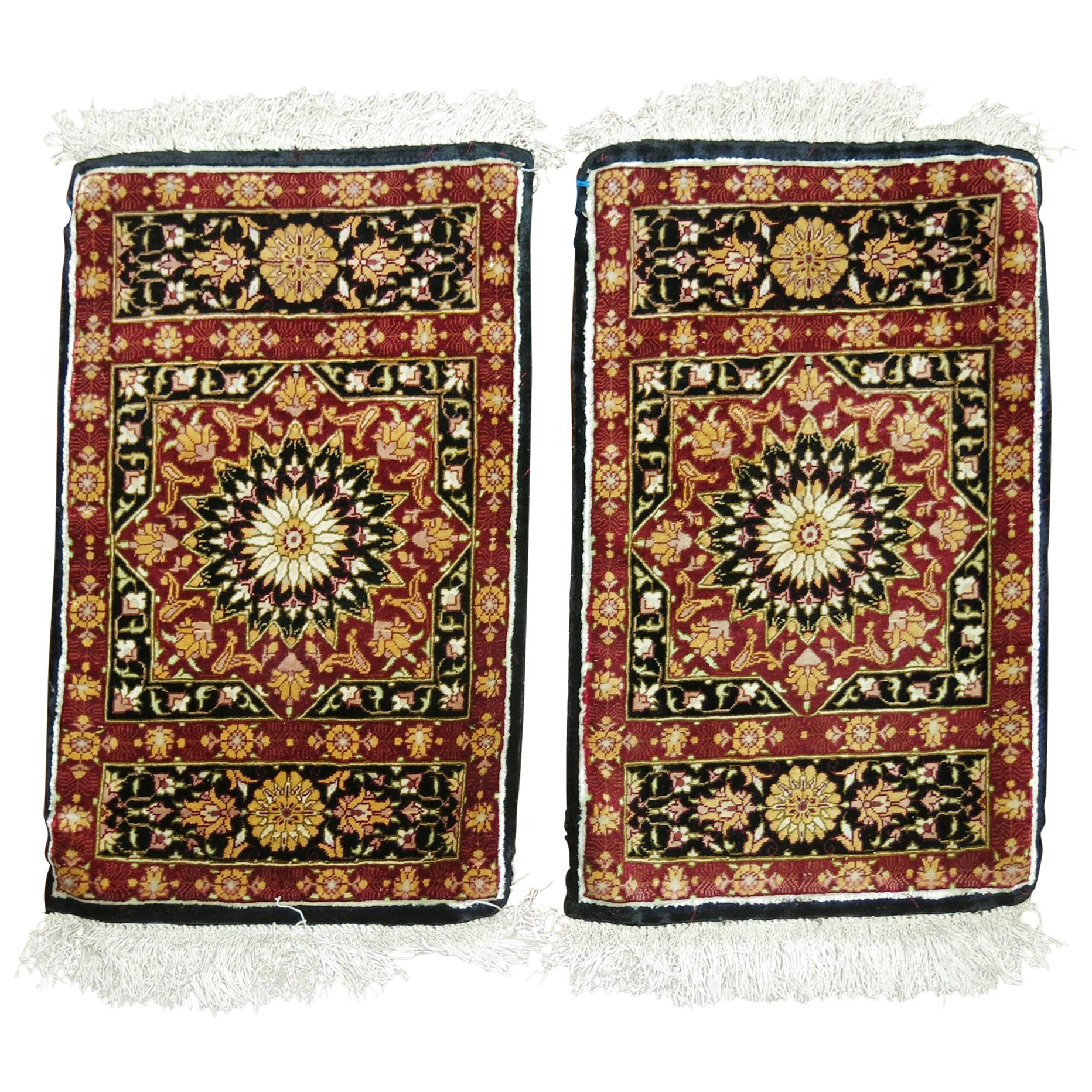 Pair of Silk Persian Mats For Sale