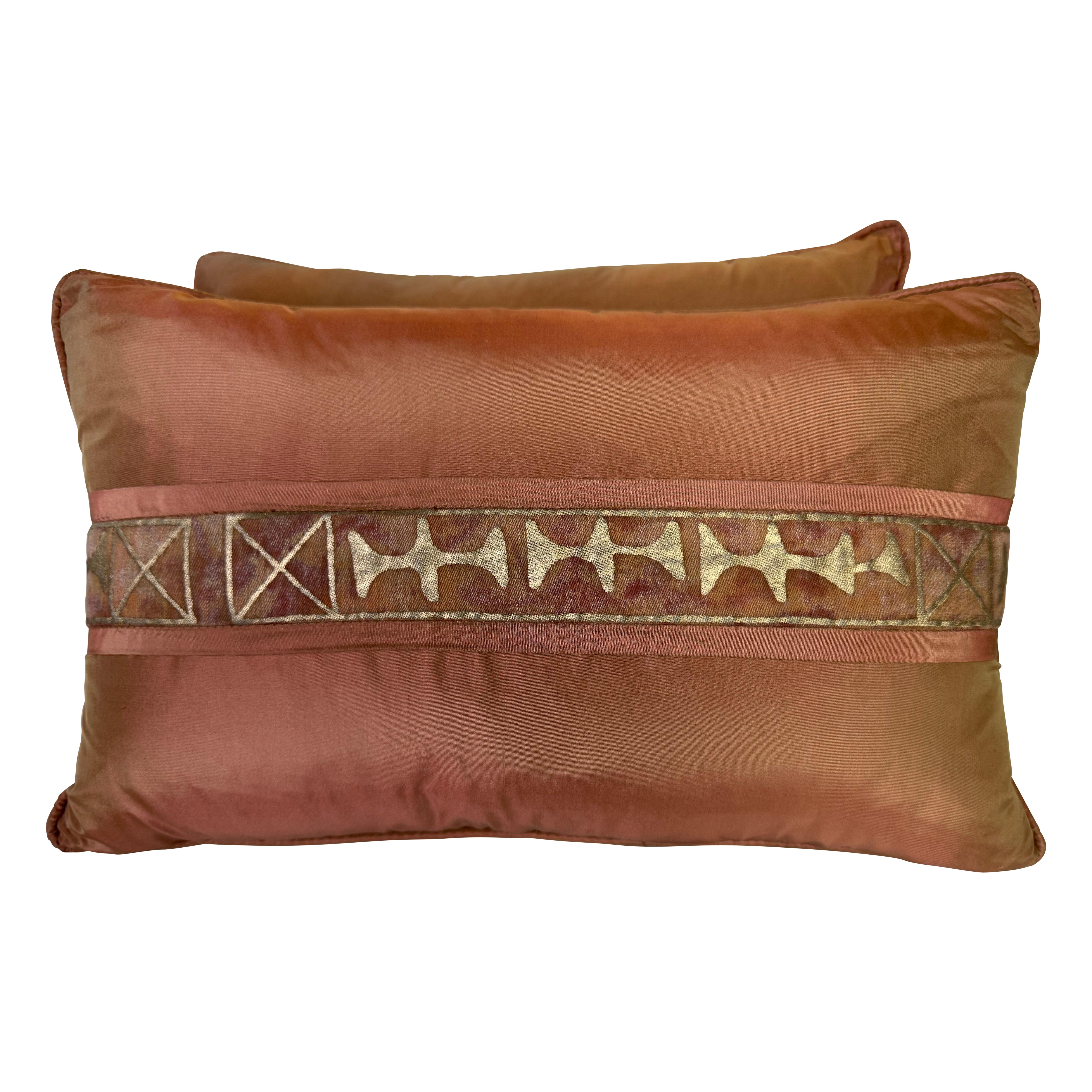Pair of Silk Pillows w/ Fortuny Band