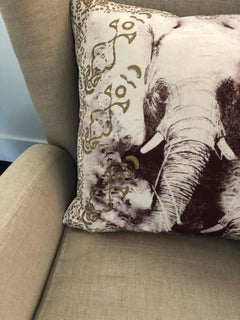 Pair of Silk Screened Elephant Pillows