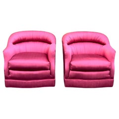 Coppia di  Sedie girevoli in seta color fucsia