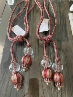 Gorgeous Pair Silk Tiebacks with Lucite Globe Tassels