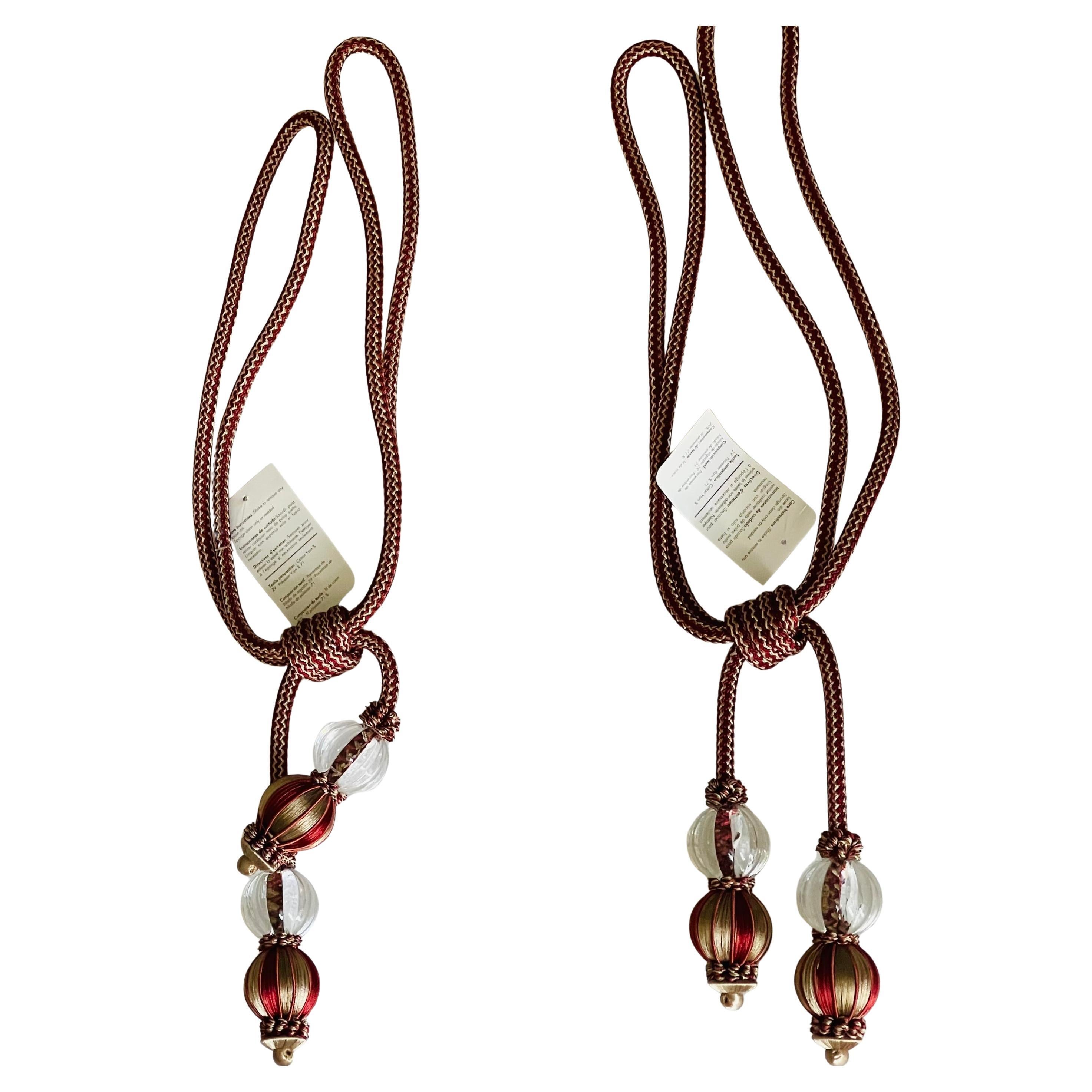 Pair of Silk Tiebacks with Lucite Globe Tassels For Sale