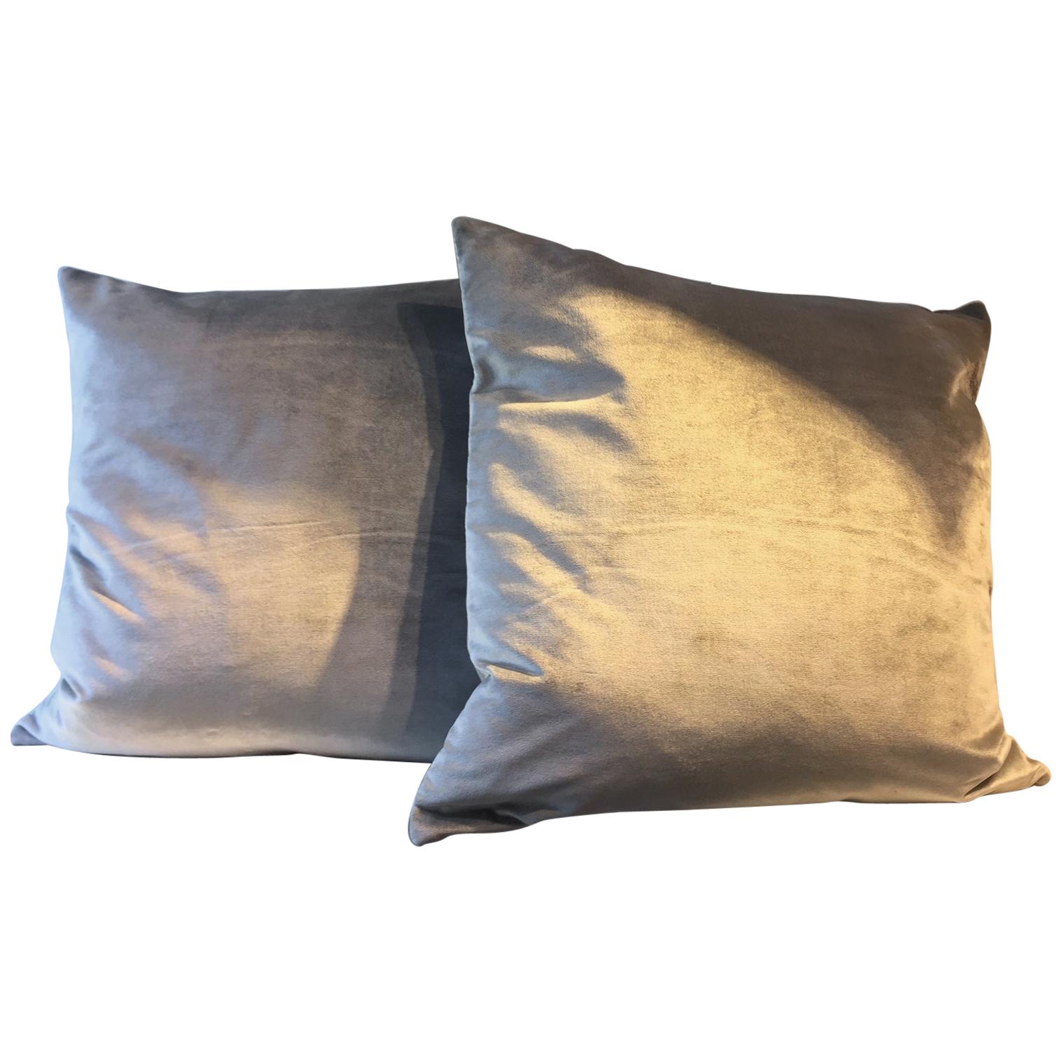 Pair of Silk Velvet Cushion Color Ice Green For Sale