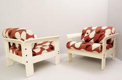 Pair of Silvano Passi Armchairs, Cream Lacquered Wood, Original Upholstery