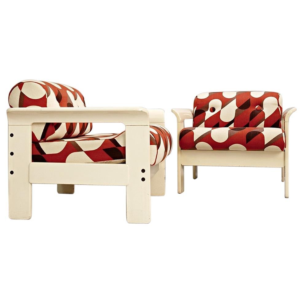Paire de fauteuils Silvano Passi en bois laqué crème, tapisserie d'origine en vente