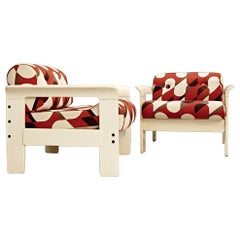 Pair of Silvano Passi Armchairs, Cream Lacquered Wood, Original Upholstery