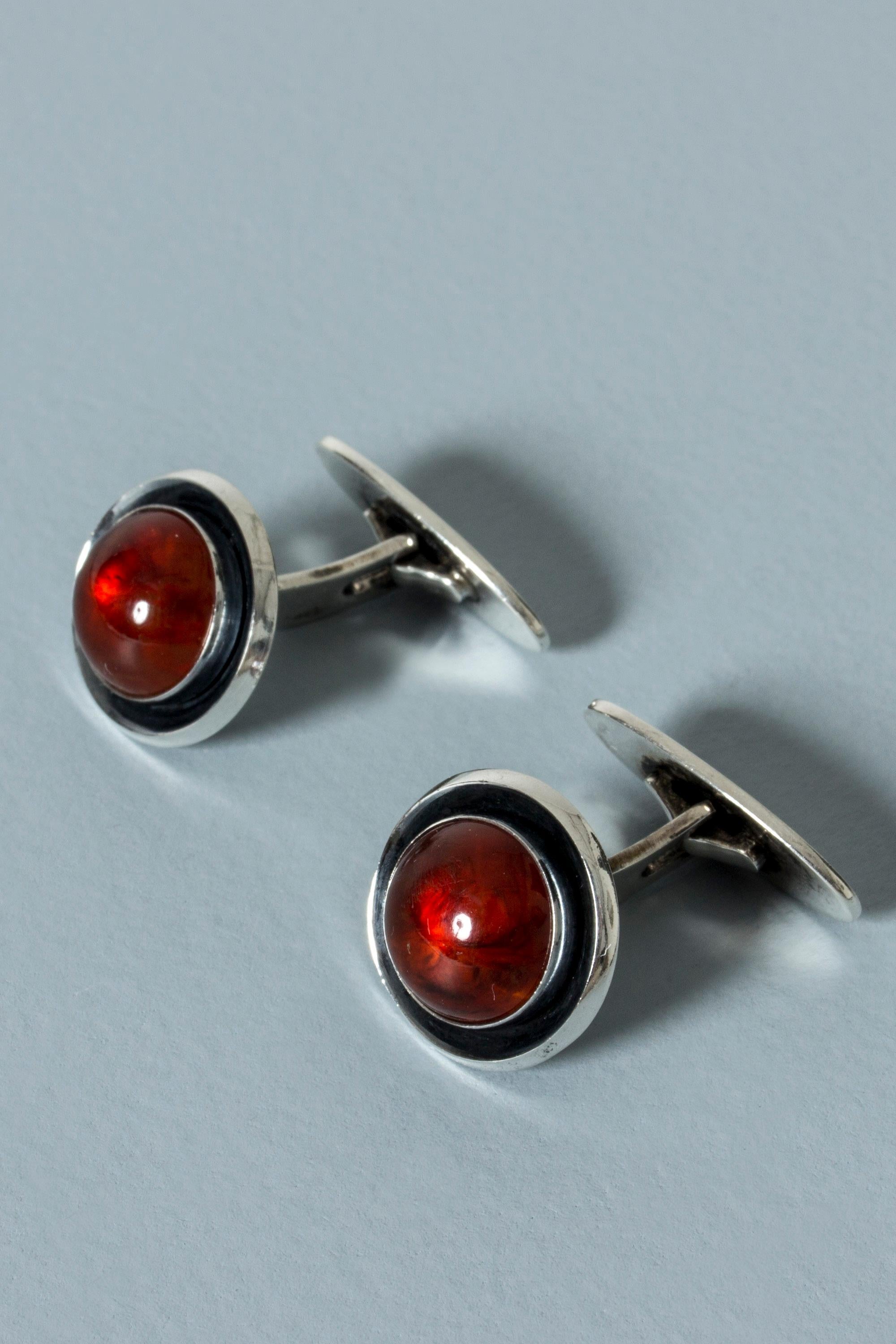 Modernist Pair of Silver and Amber Cufflinks from Niels Erik From