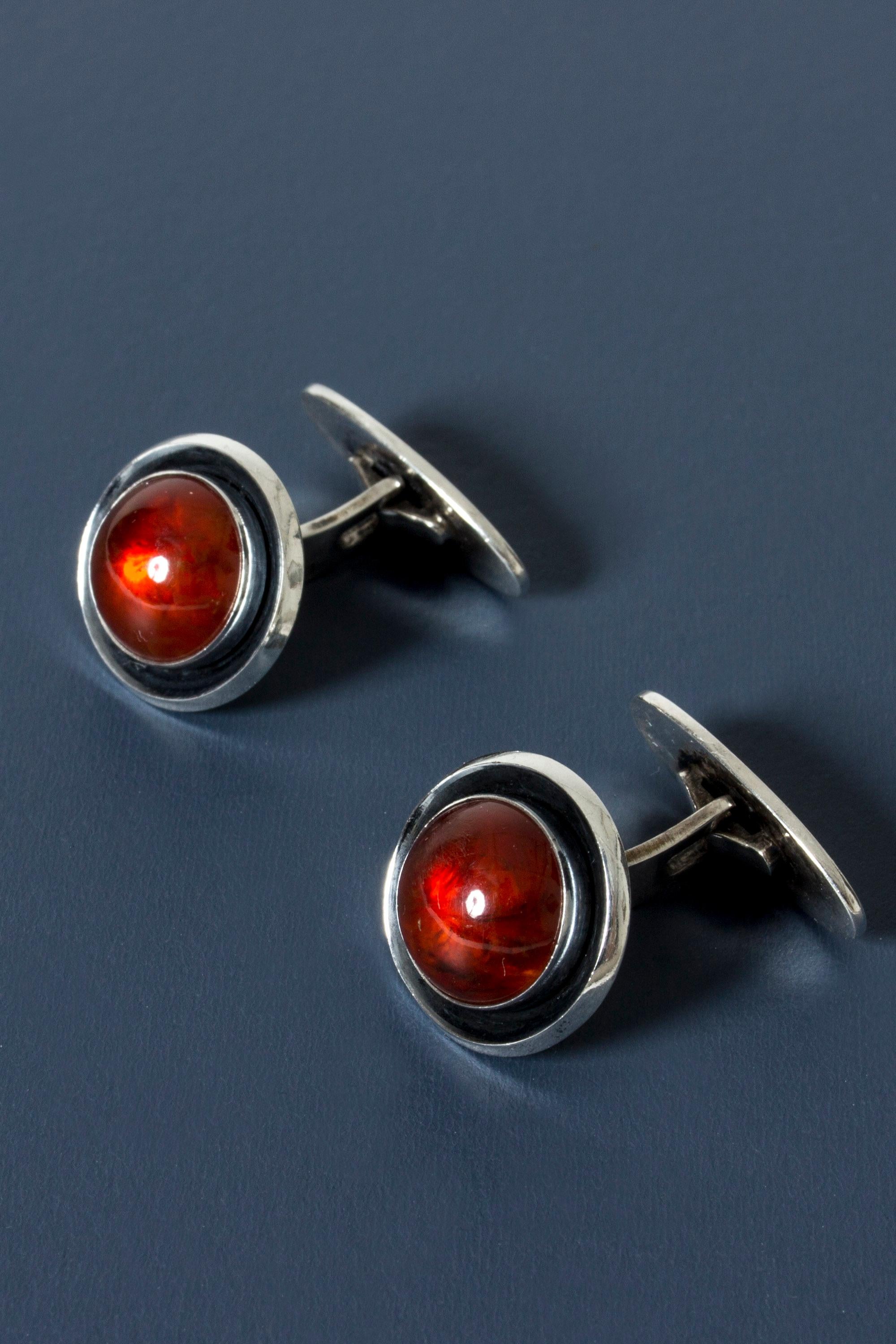 Cabochon Pair of Silver and Amber Cufflinks from Niels Erik From