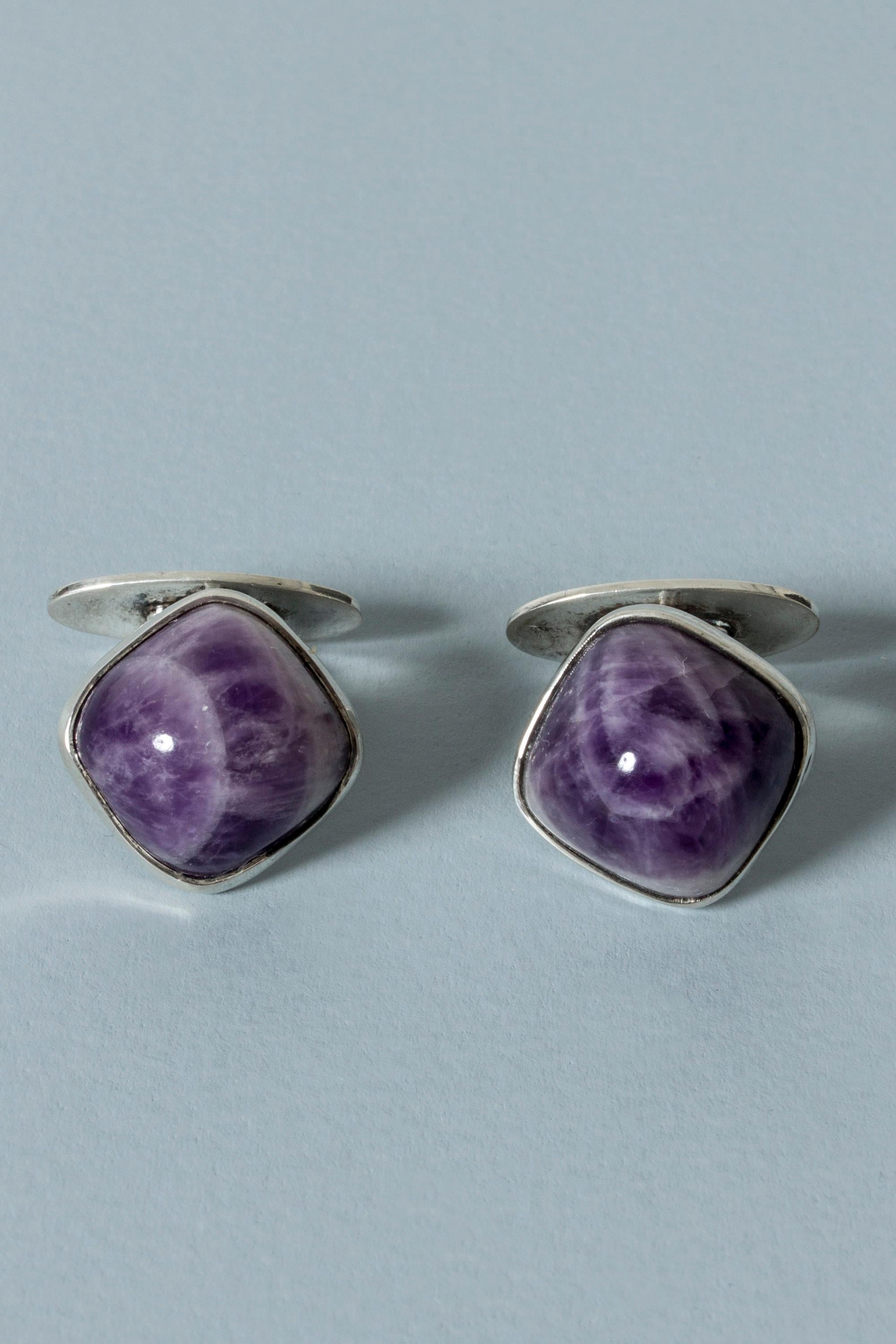 Modernist Pair of Silver and Amethyst Cufflinks from Kaplans