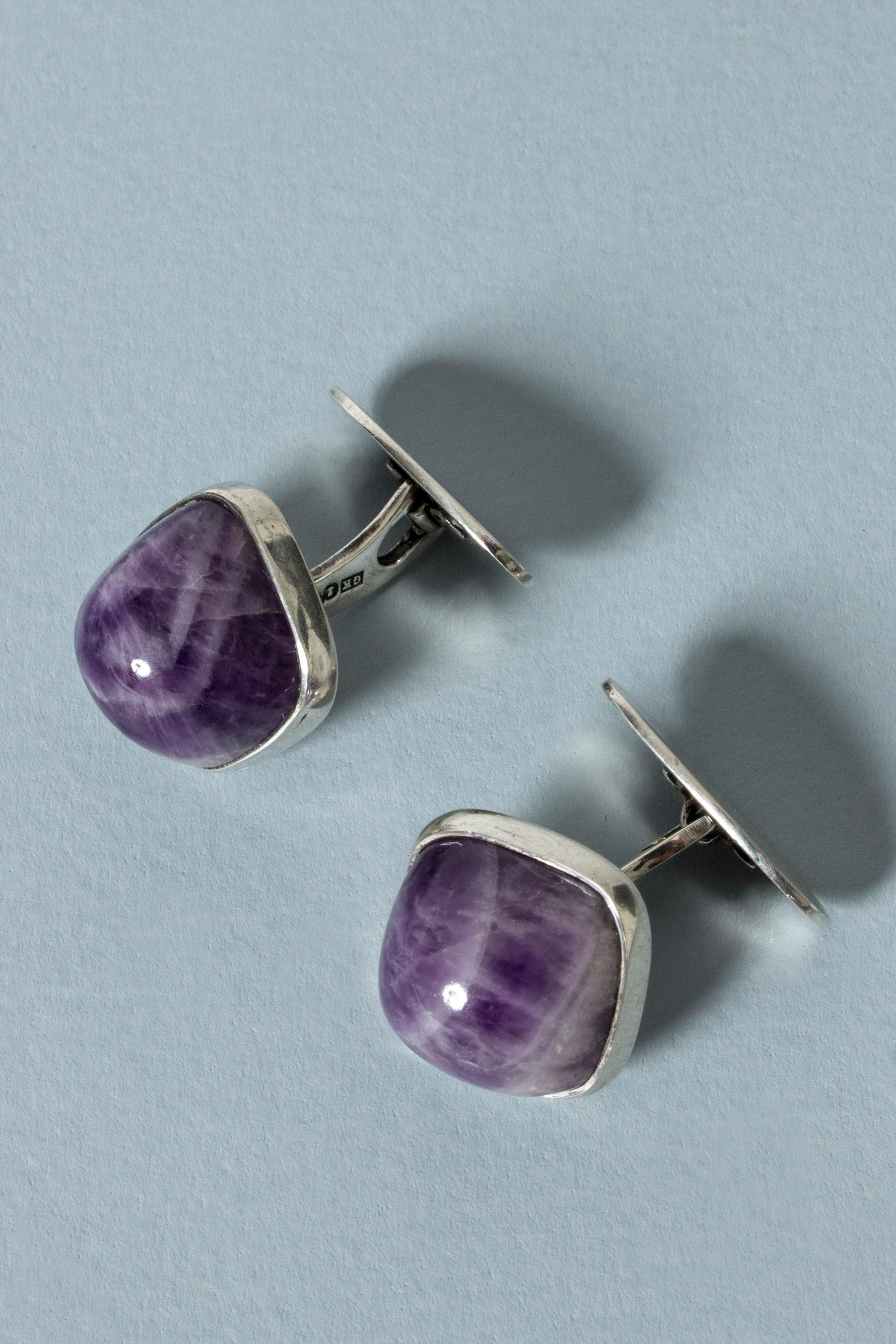 Cabochon Pair of Silver and Amethyst Cufflinks from Kaplans