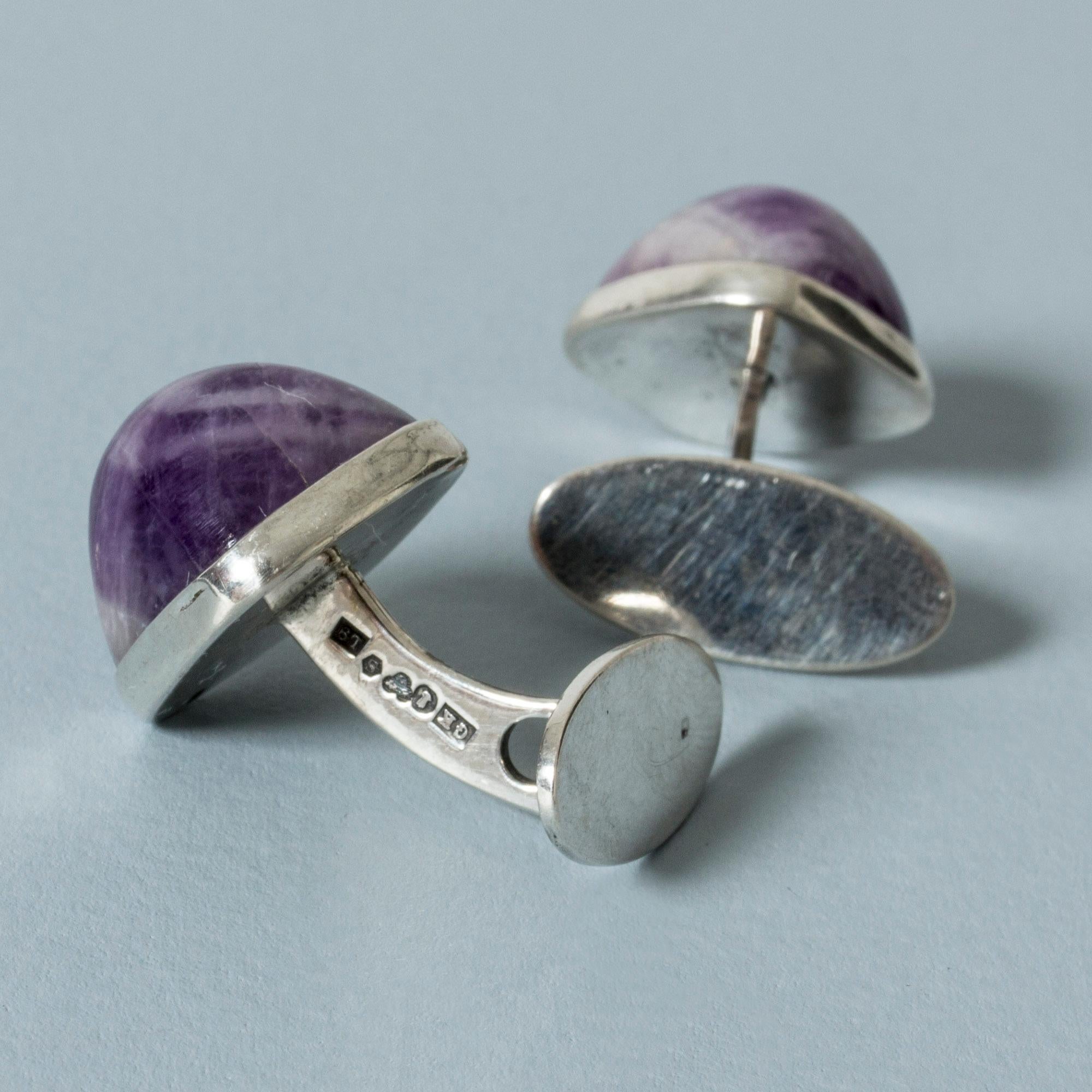 Pair of Silver and Amethyst Cufflinks from Kaplans In Good Condition In Stockholm, SE