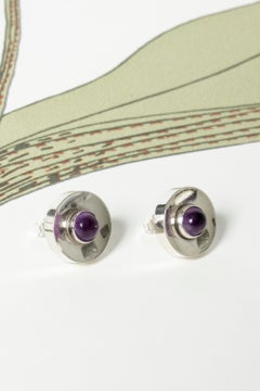 Pair of Silver and Amethyst Earrings by Arvo Saarela, Sweden, 1954