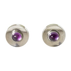 Pair of Silver and Amethyst Earrings by Arvo Saarela, Sweden, 1954