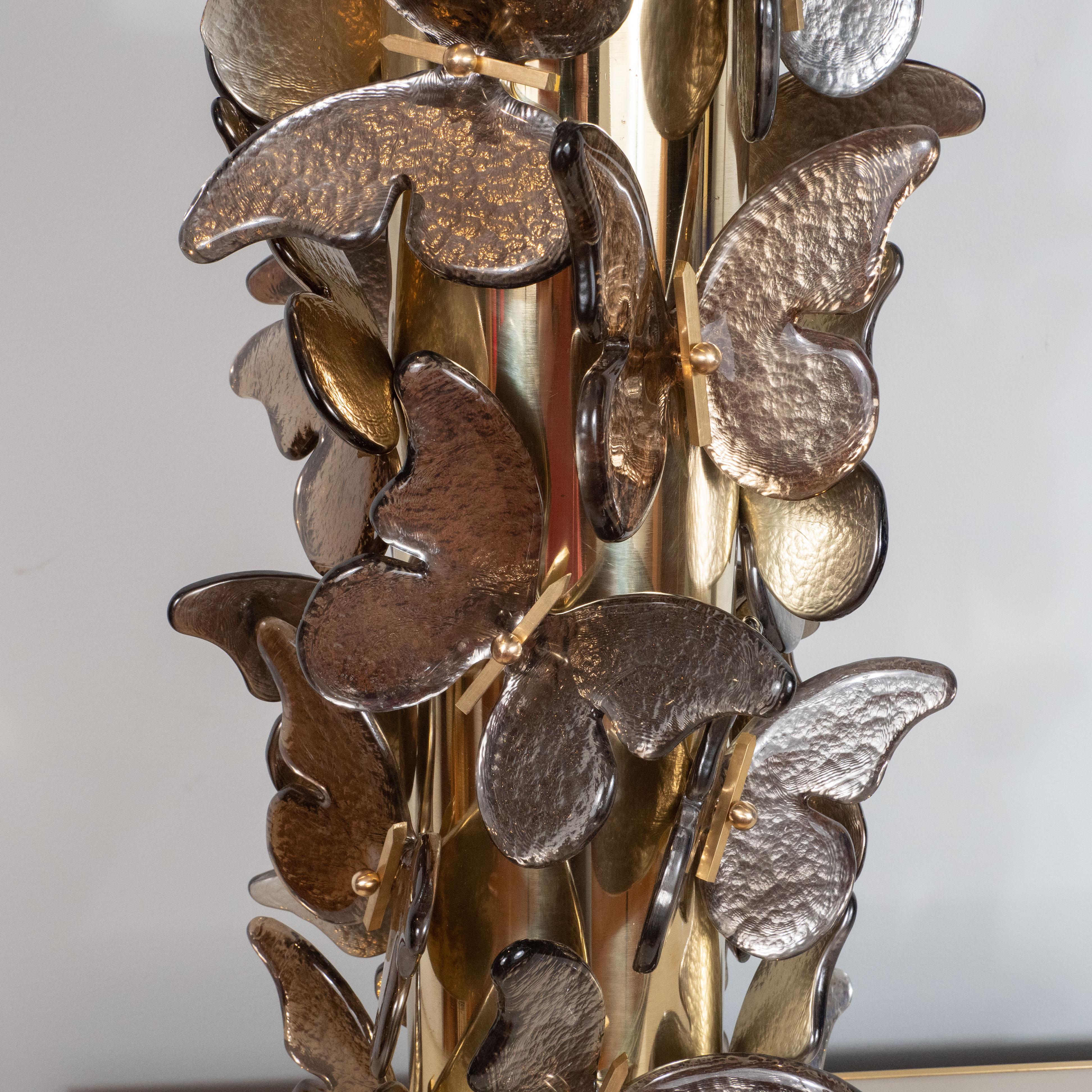 Pair of Silver and Bronze Metallic Murano Glass Butterfly Lamps, Italy, 2019 3