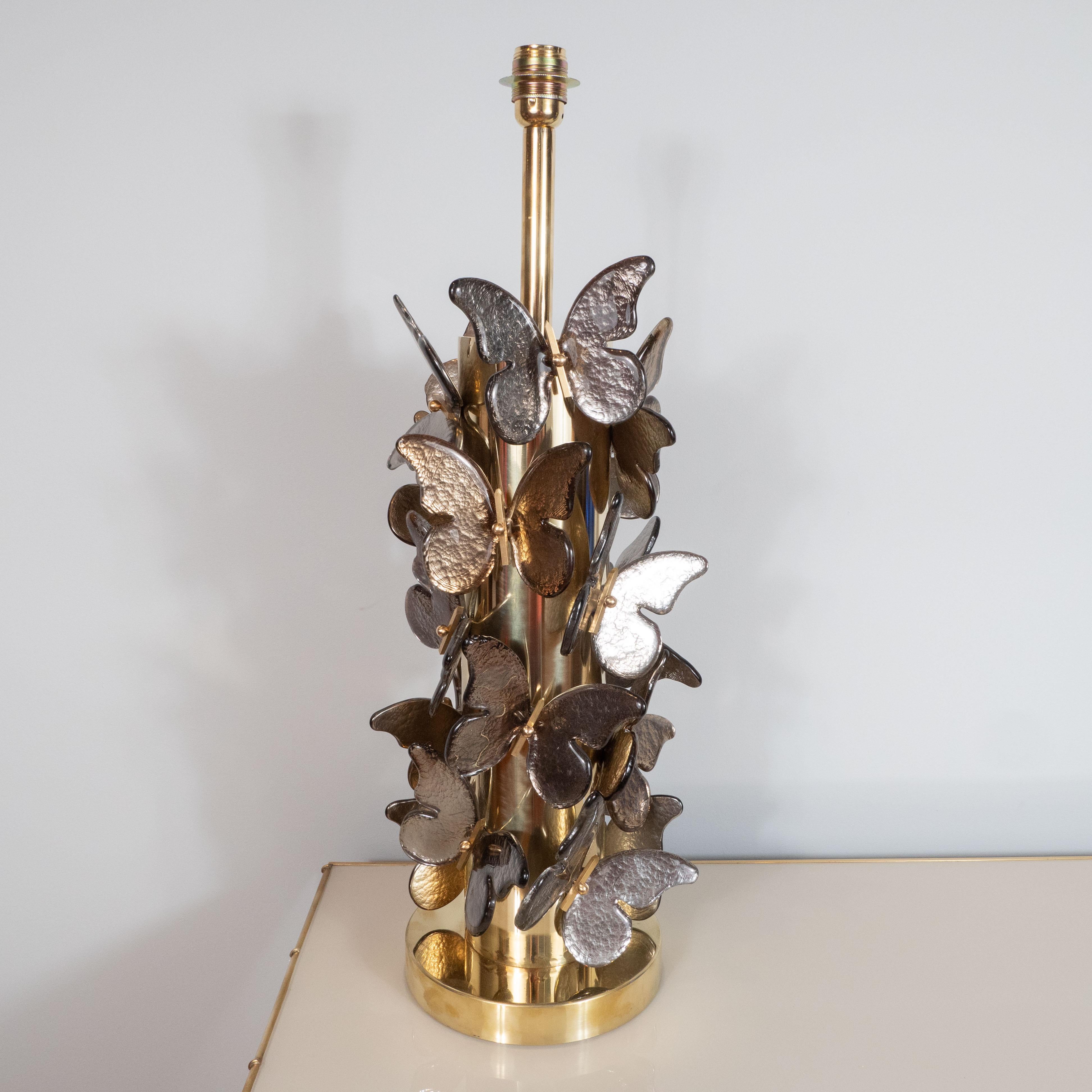 These unique pair silver pewter and bronze metallic Murano glass 
