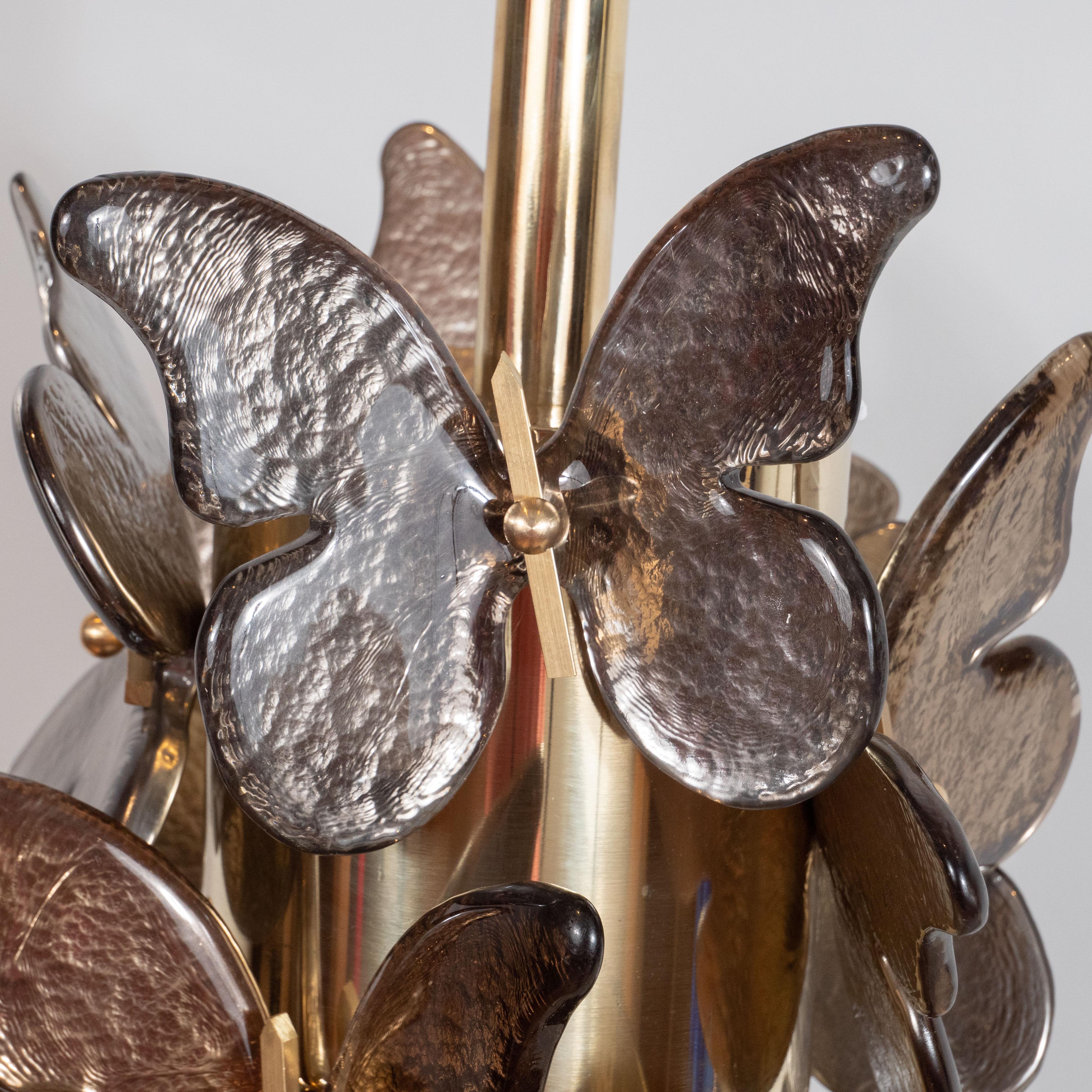 Pair of Silver and Bronze Metallic Murano Glass Butterfly Lamps, Italy, 2019 In New Condition In New York, NY