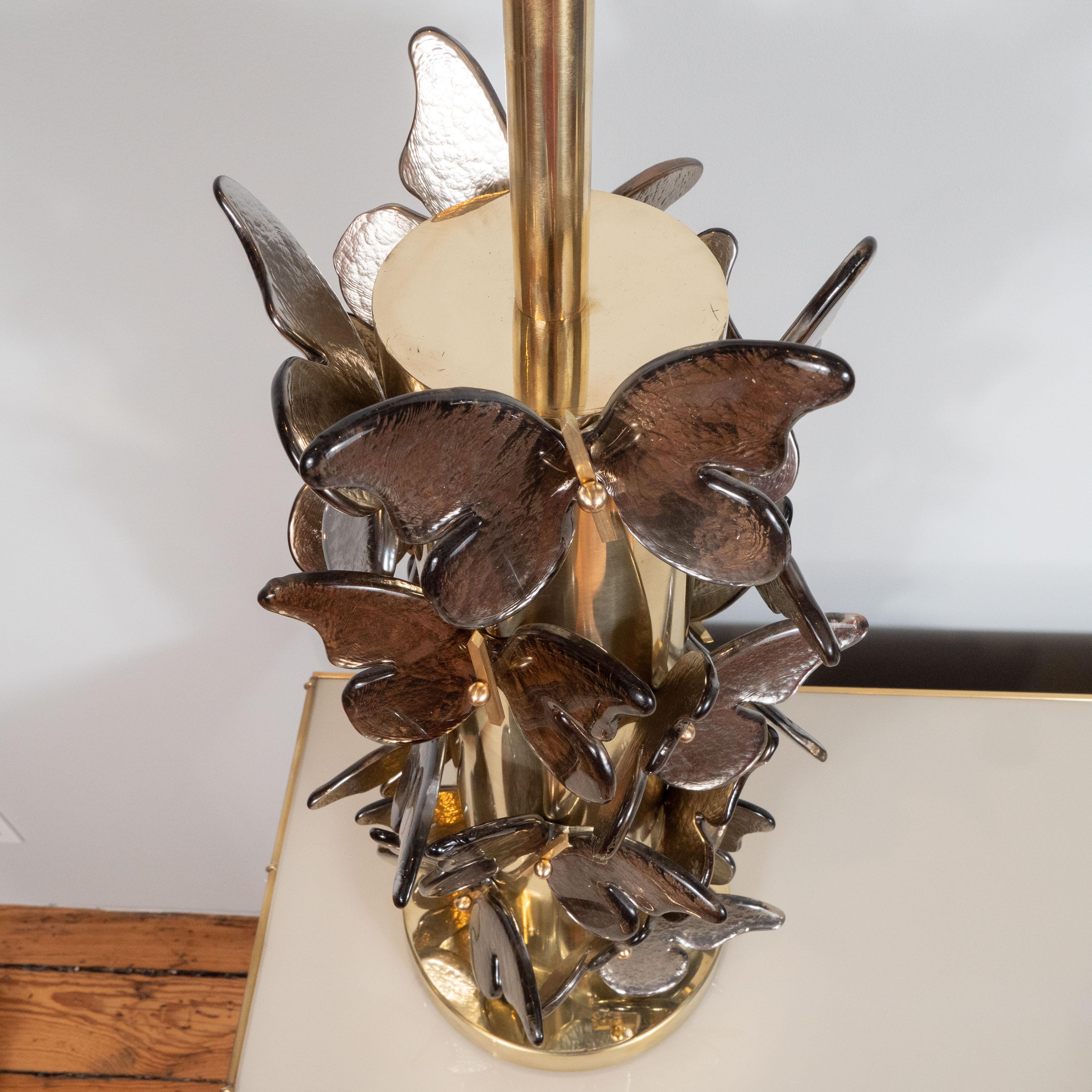 Contemporary Pair of Silver and Bronze Metallic Murano Glass Butterfly Lamps, Italy, 2019