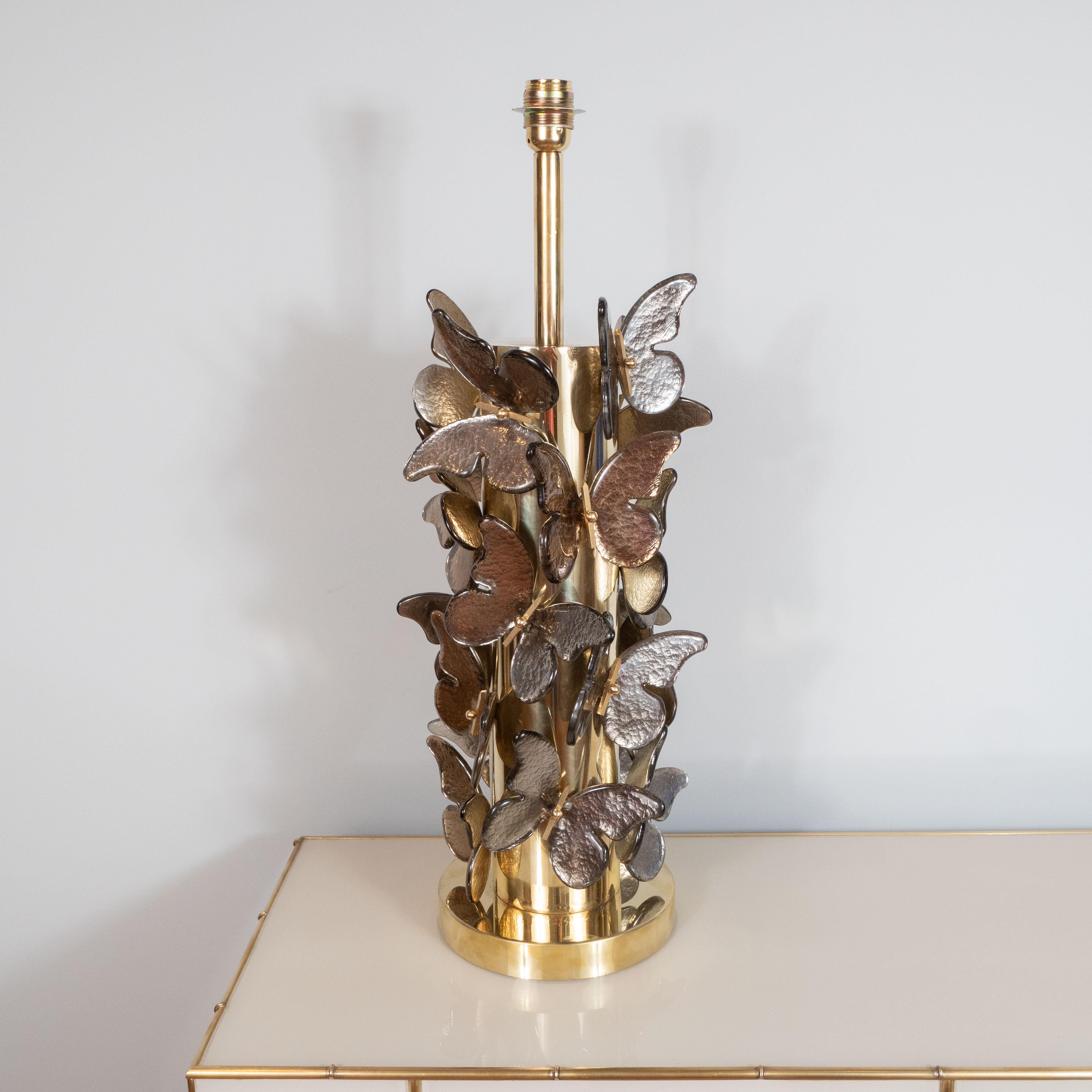 Brass Pair of Silver and Bronze Metallic Murano Glass Butterfly Lamps, Italy, 2019