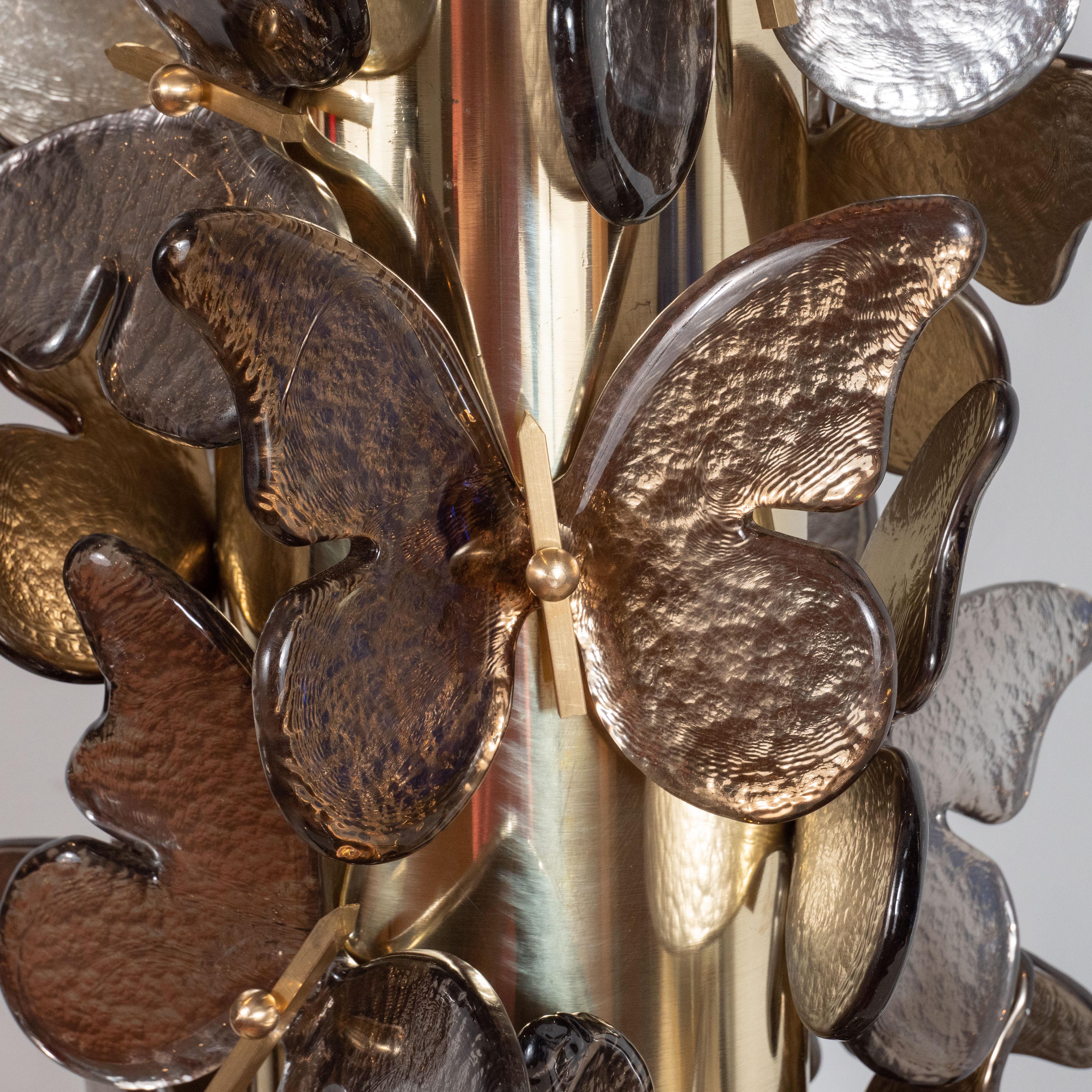 Pair of Silver and Bronze Metallic Murano Glass Butterfly Lamps, Italy, 2019 2