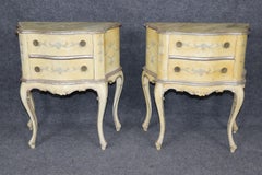 Pair of Silver and Creme Paint Decorated Venetian Louis XV Style Nightstands