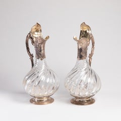 Pair of Silver and Crystal Ewers, 19th Century, Napoleon III Period.