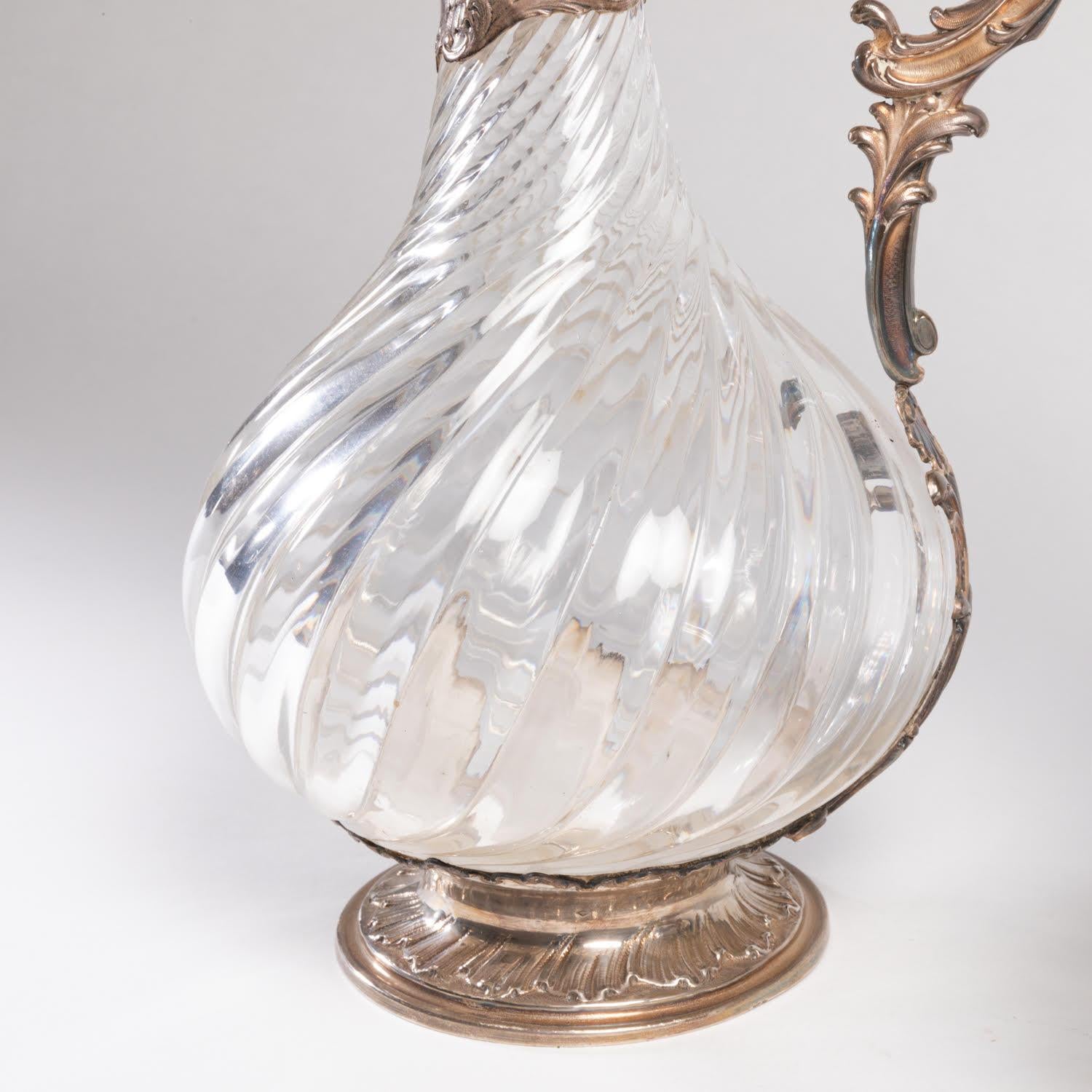Argent Paire d'aiguières en argent et en cristal, XIXe siècle, période Napoléon III. en vente