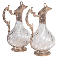 Pareja de Aguamaniles de Plata y Cristal, Siglo XIX, Época de Napoleón III.