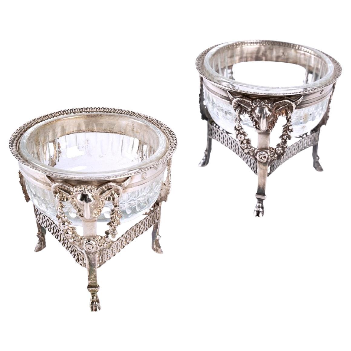 Pair of Silver and Crystal Salerons, Period : Early 19th Century, Restoration