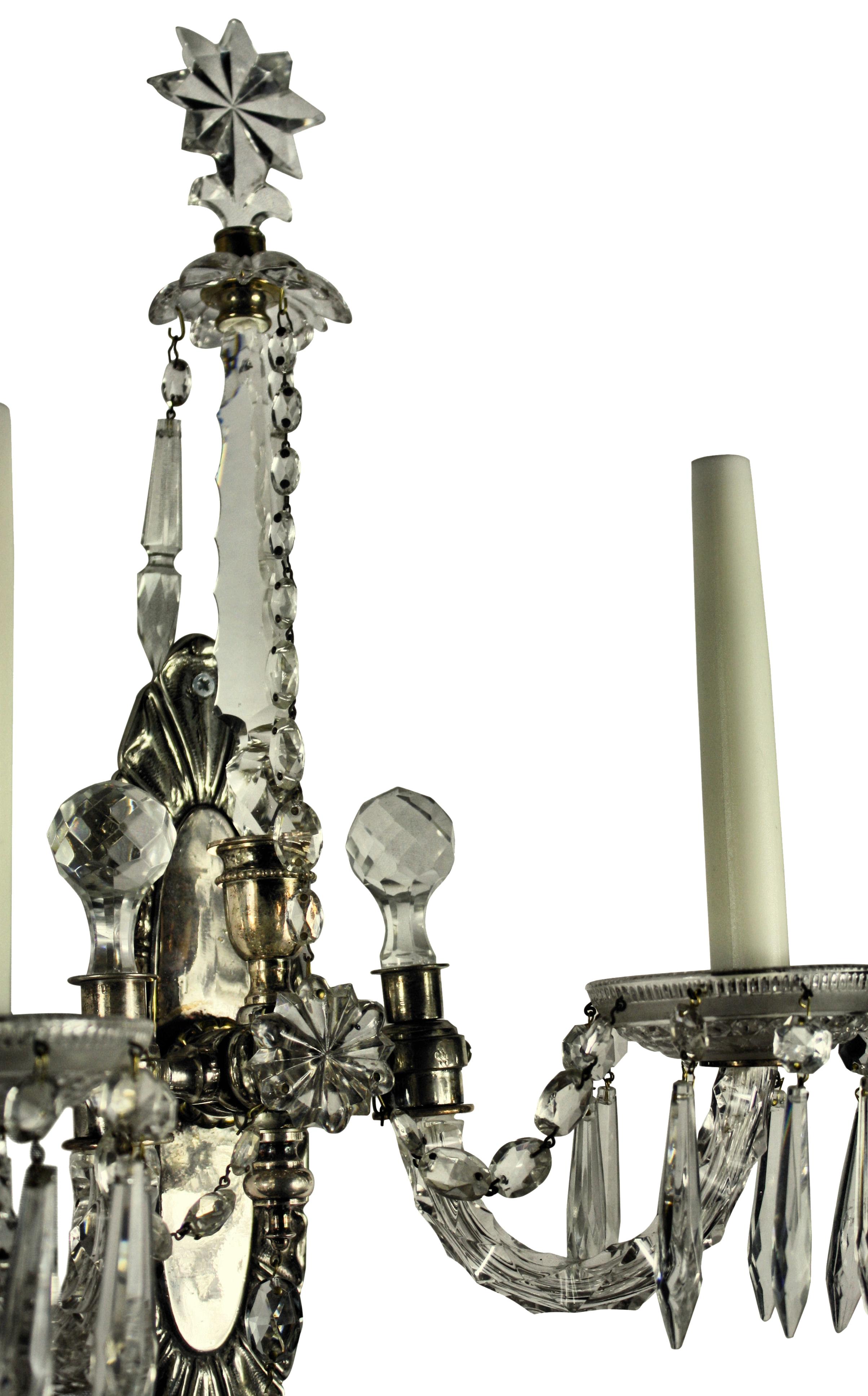English Pair of Silver and Cut Glass Wall Lights