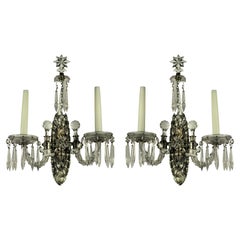 Antique Pair of Silver and Cut Glass Wall Lights